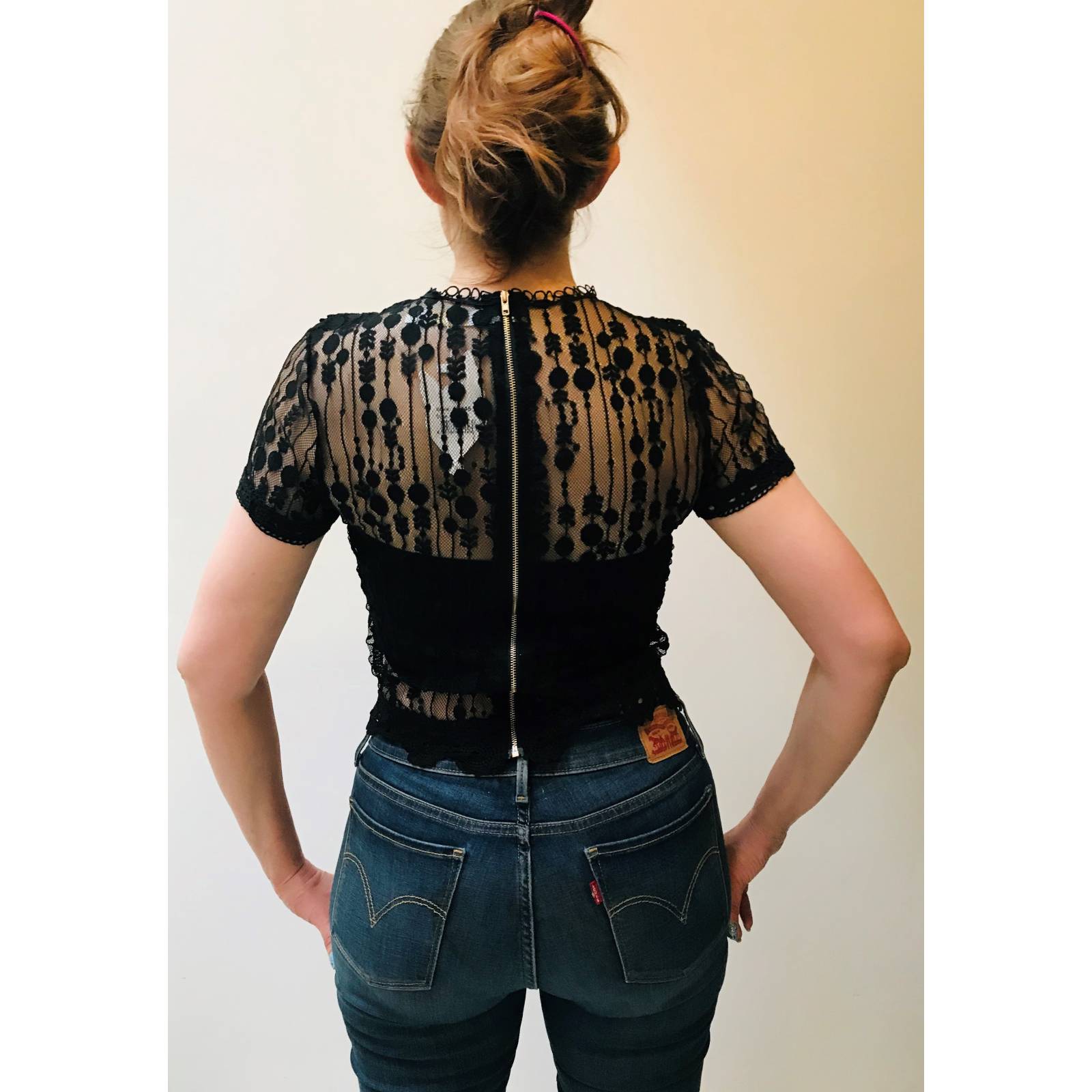 Blusa para dama mujer casual manga corta de encaje transparente Miss Tian