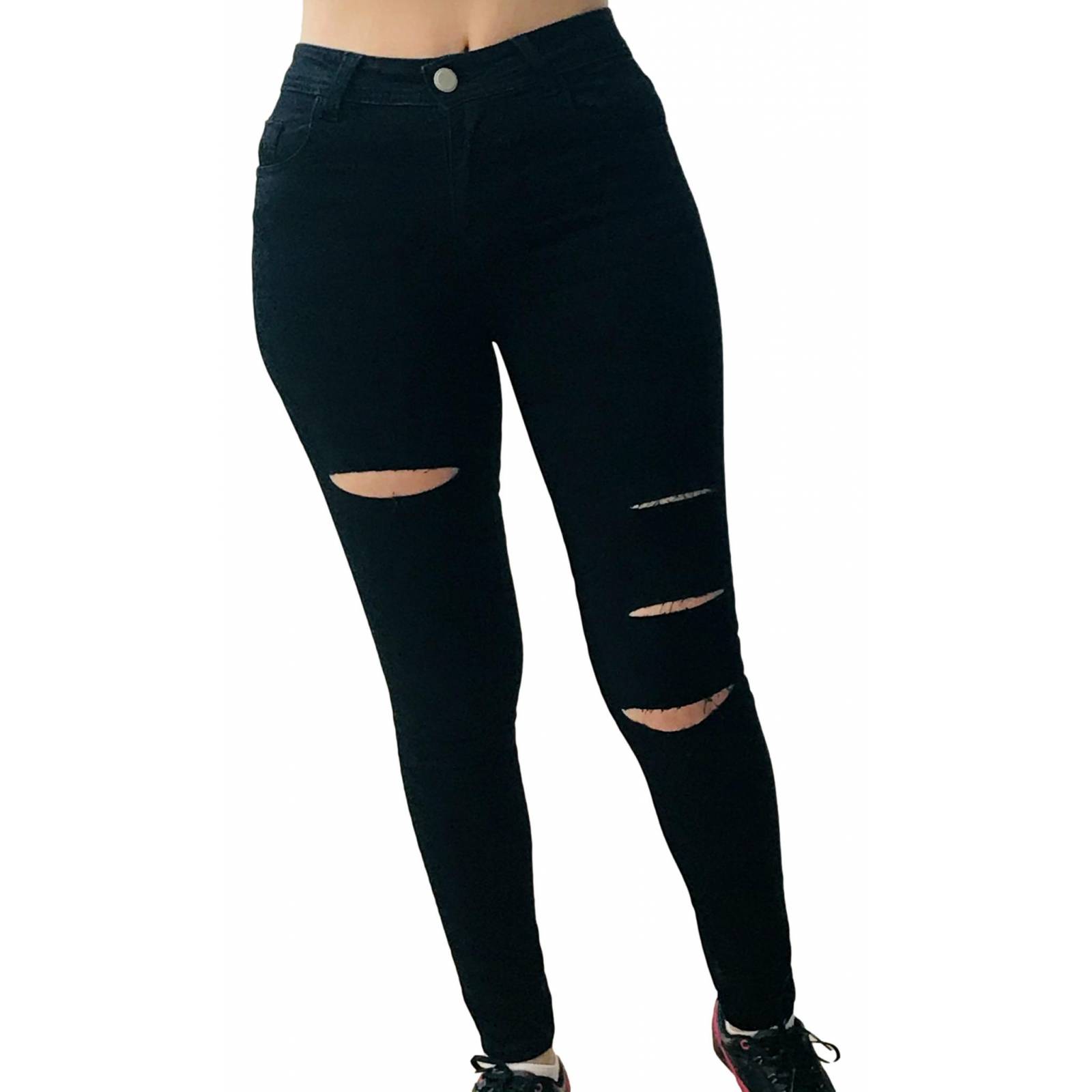 Jeans skinny mujer pantalon mezclilla rasgados rotos destrucción negro Issa