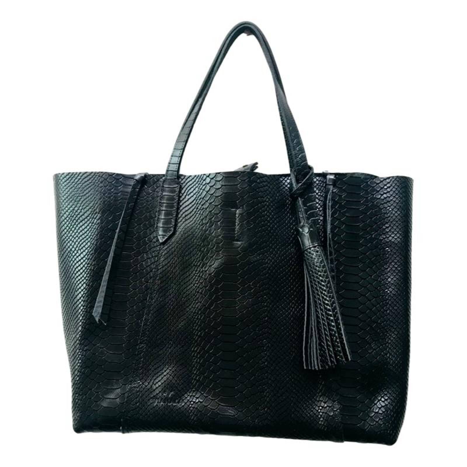 Bolso tote bolsa mujer 100% piel negra víbora Vianala