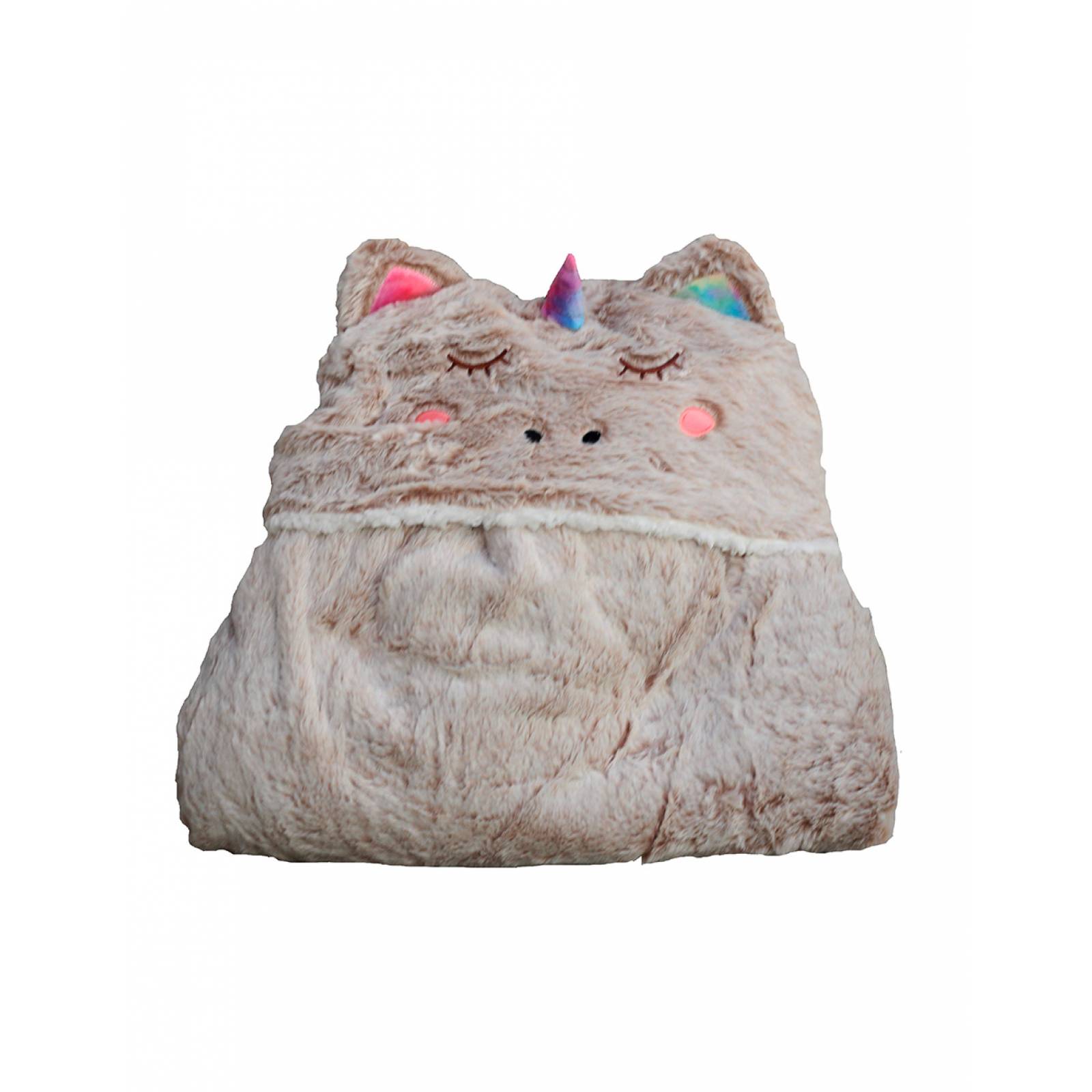Frazada con gorro Bomy de polar beige unicornio