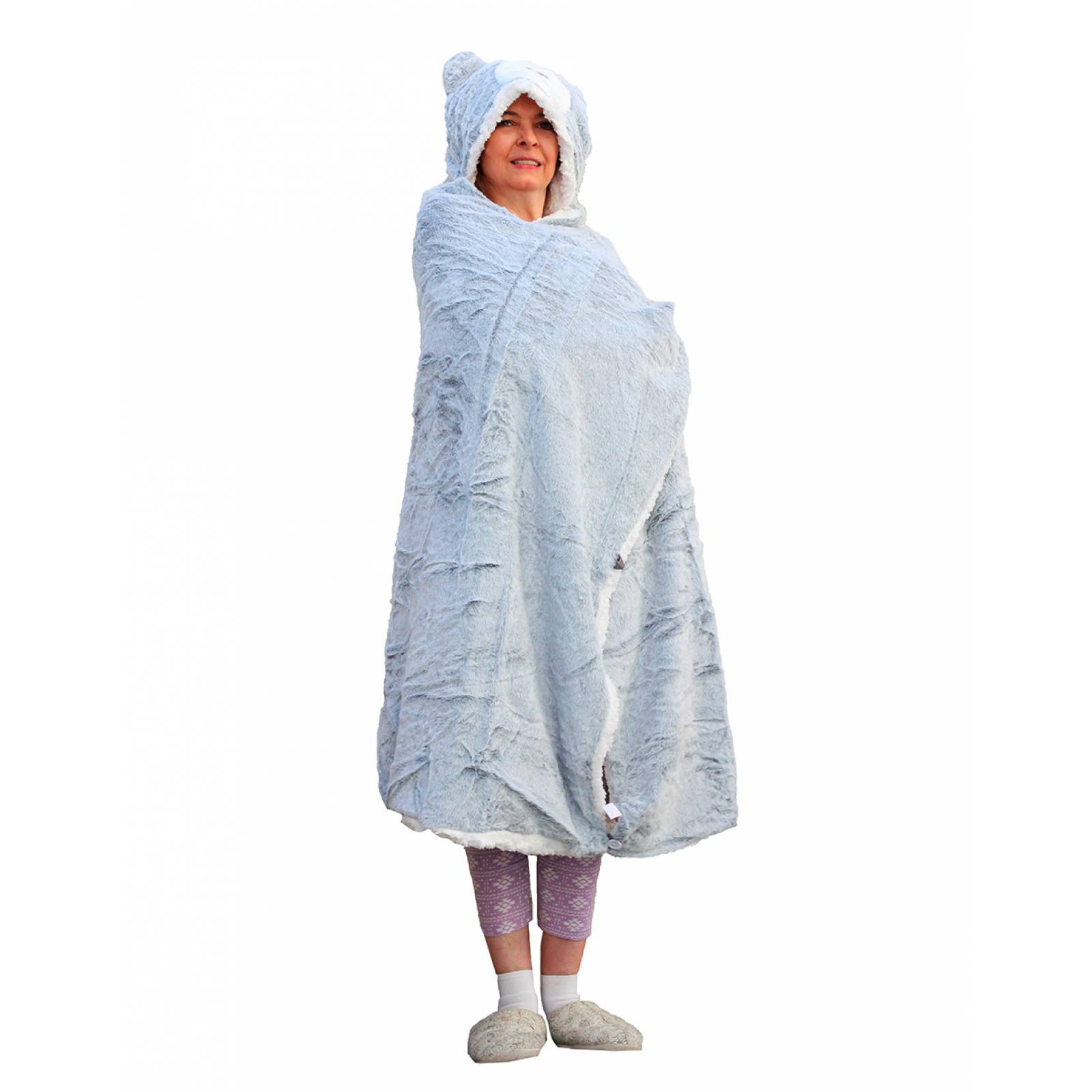 Frazada con gorro Bomy de polar azul oso