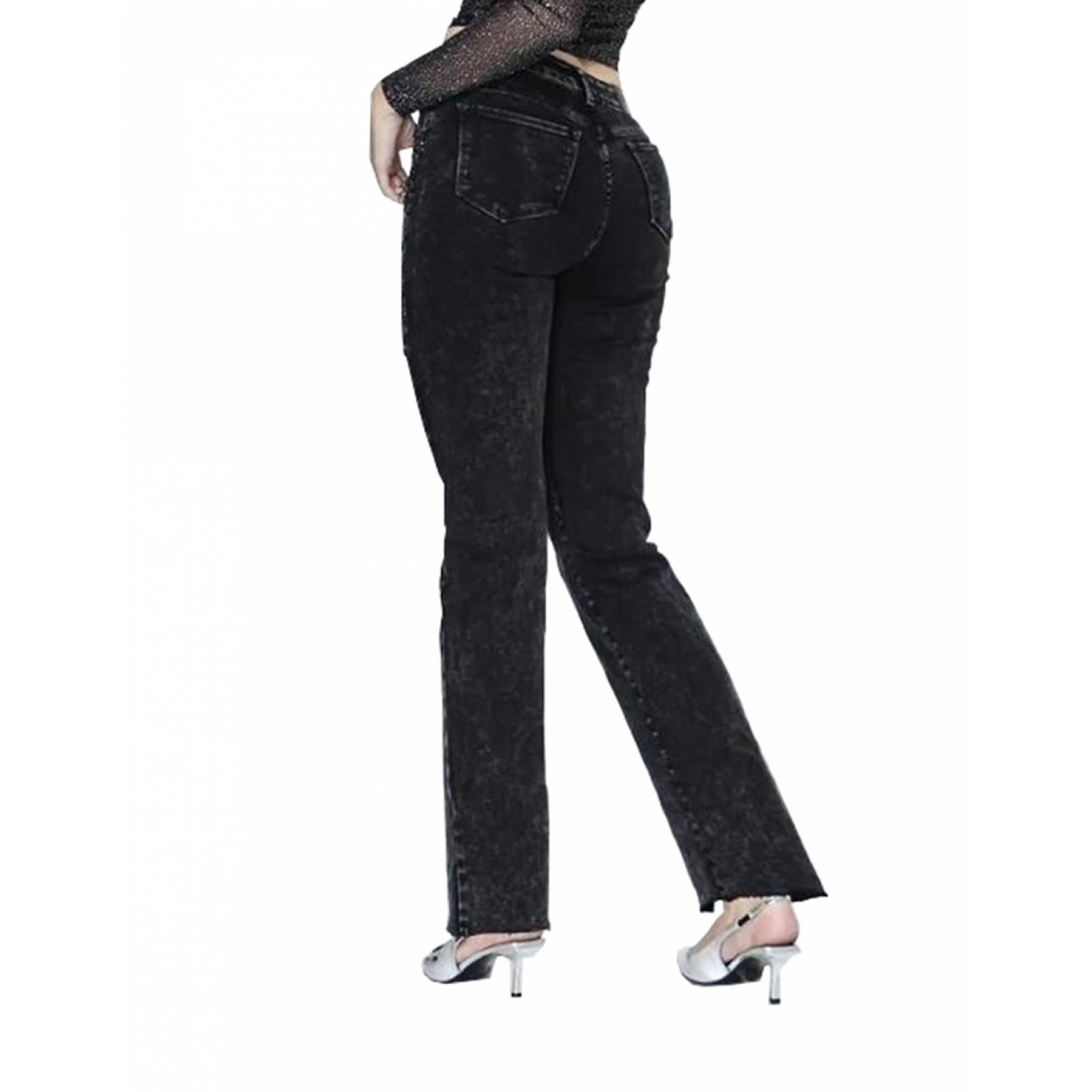Pantalón jeans campana stretch Agorss negro con piedras para mujer