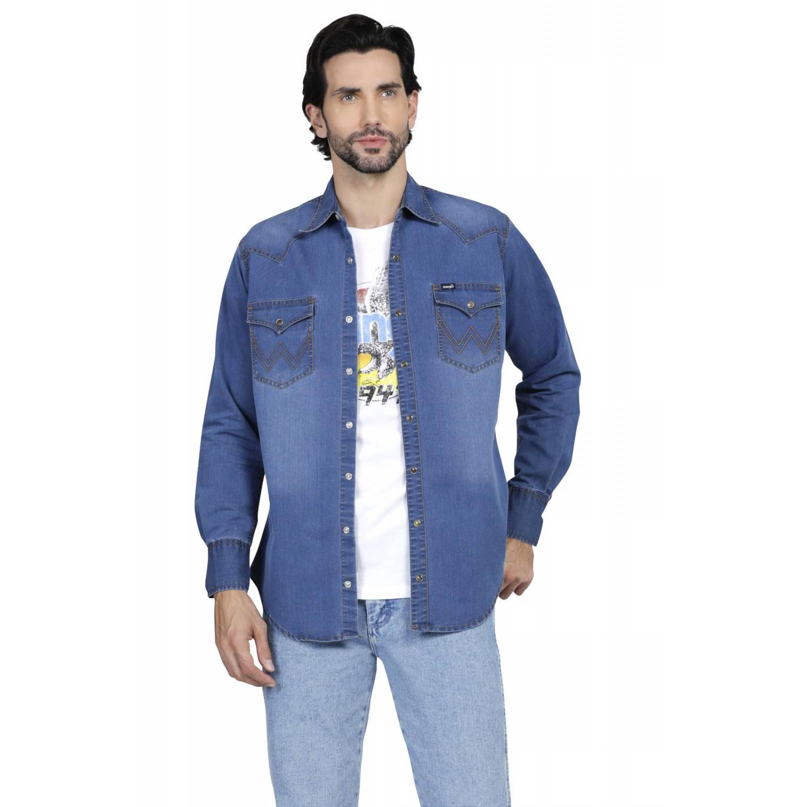 Camisa Vaquera Wrangler Hombre Denim W01 