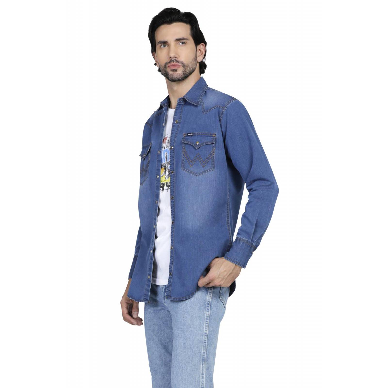 Camisa Vaquera Wrangler Hombre Denim W01 