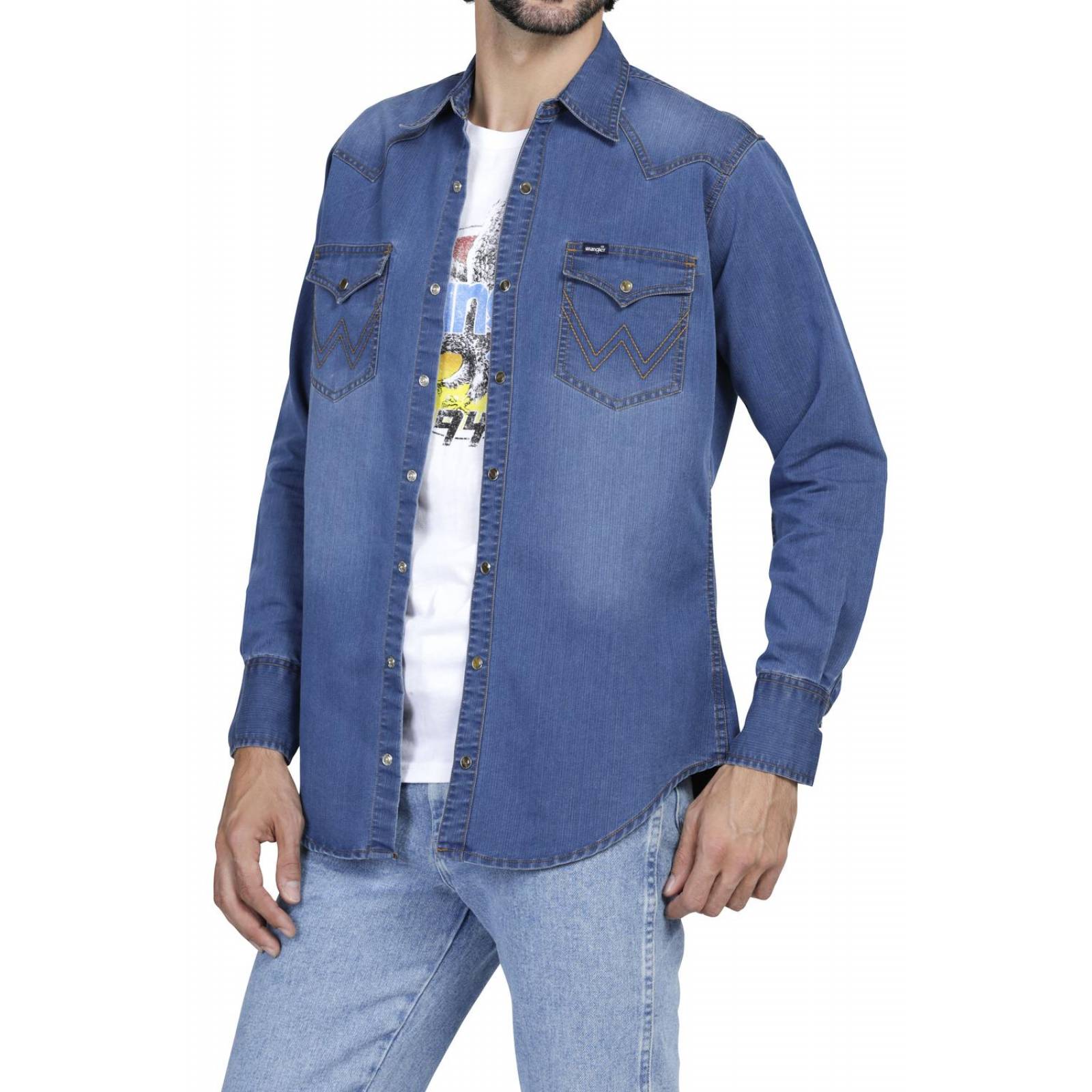 Camisa Vaquera Wrangler Hombre Denim W01 