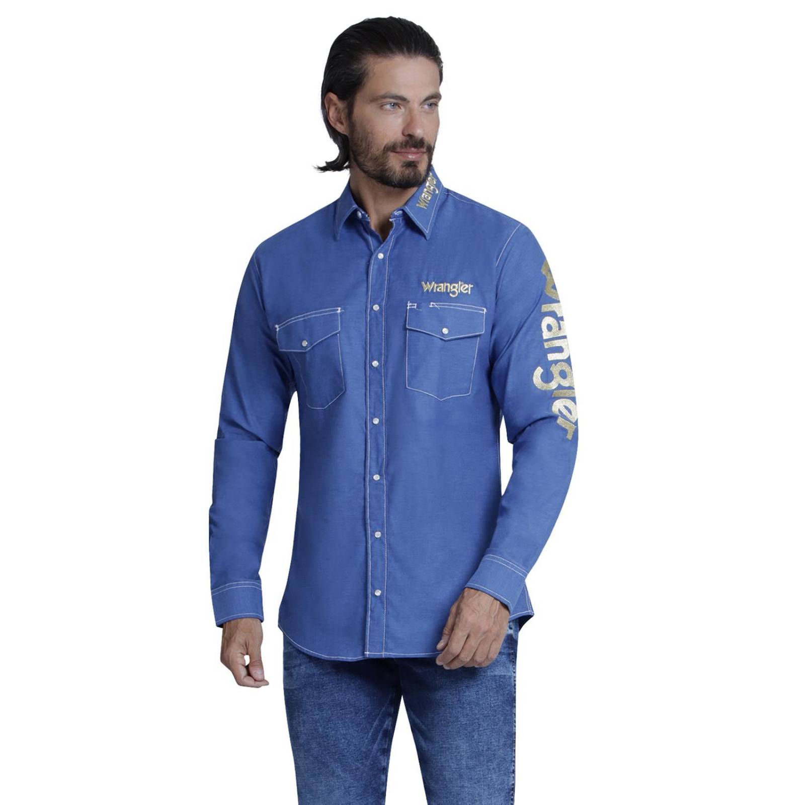 Camisa Regular Fit Manga Larga Wrangler Hombre 916 azul XXG WRANGLER