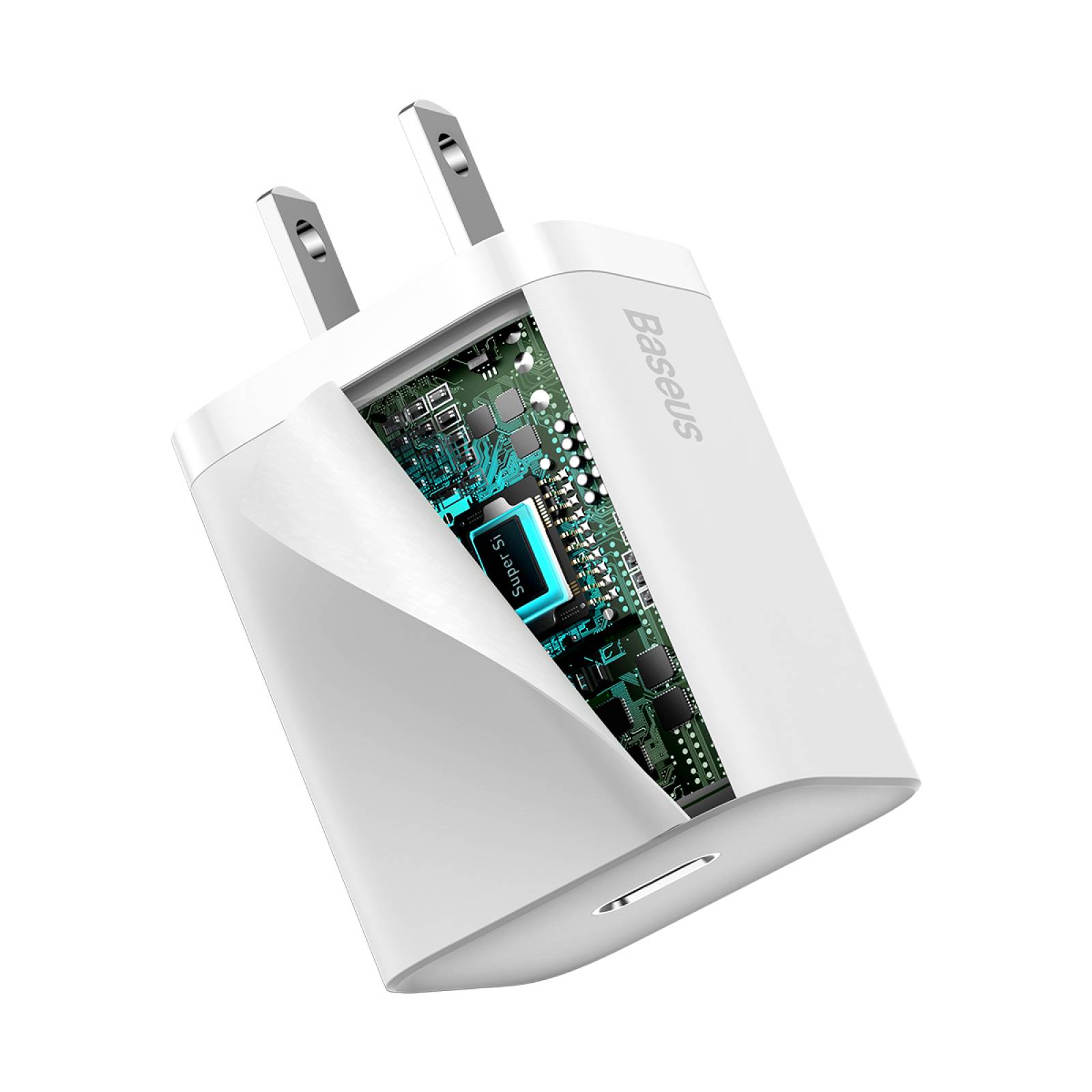Super Cargador 20W+cable Tipo-C/lightning 1m Blanco Baseus