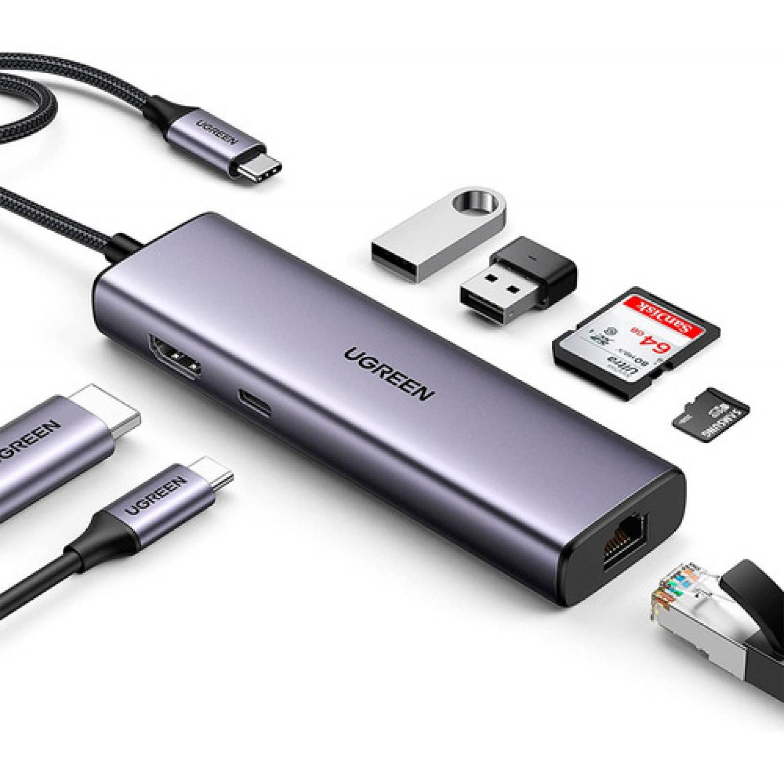 Hub 7 En 1 Ugreen Usb C A Ethernet Rj45, Hdmi, Pd 1000w, Sd 