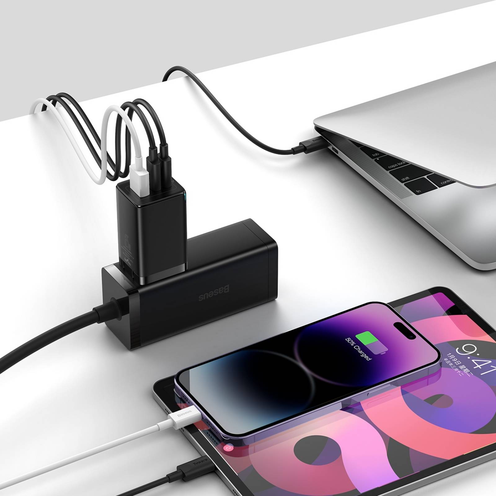 Cargador Baseus CCGP120101 GaN5 Pro Rápido 3 Puertos Negro