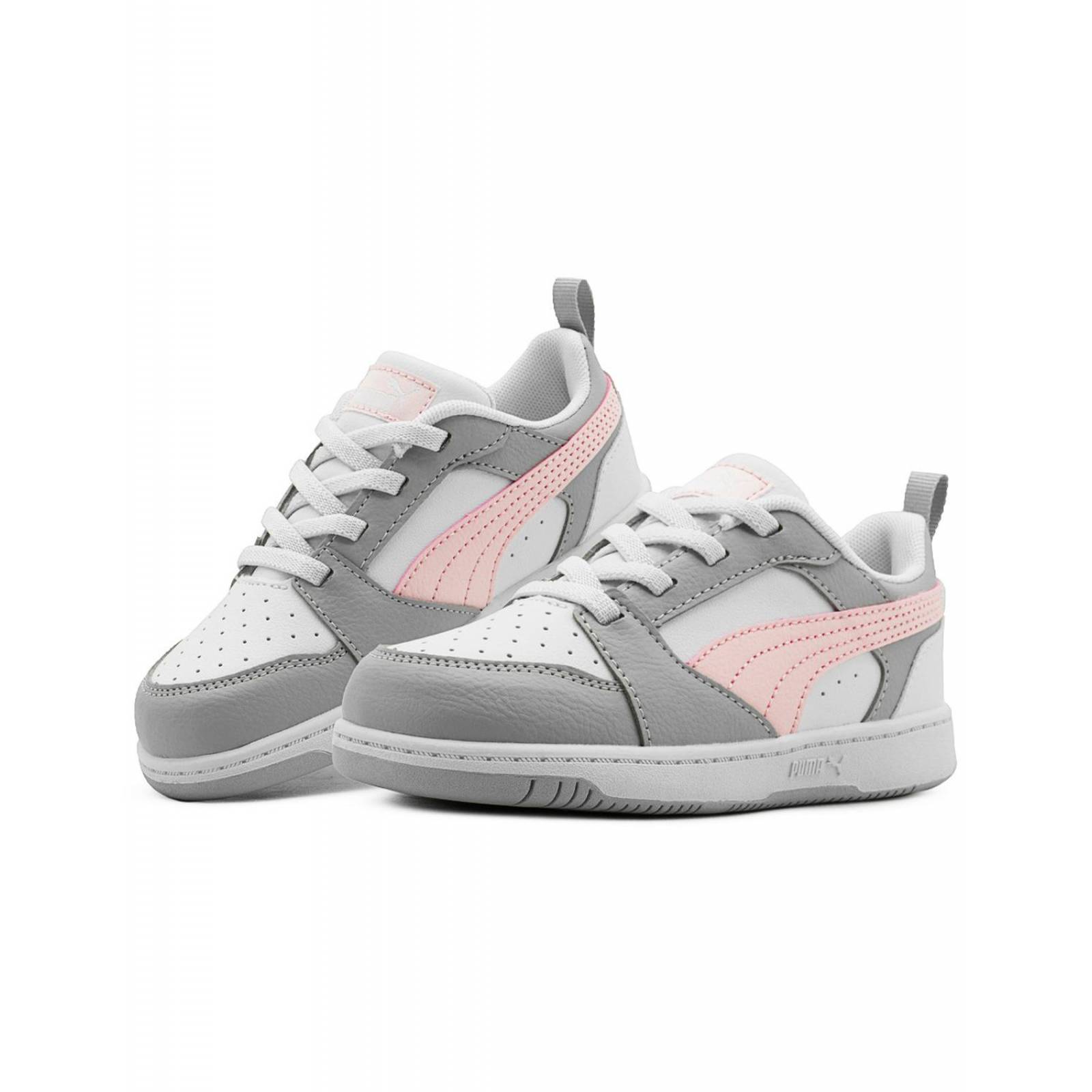 Tenis Puma Para Niña Deportivo Rebound V6 Low Gris/Rosa