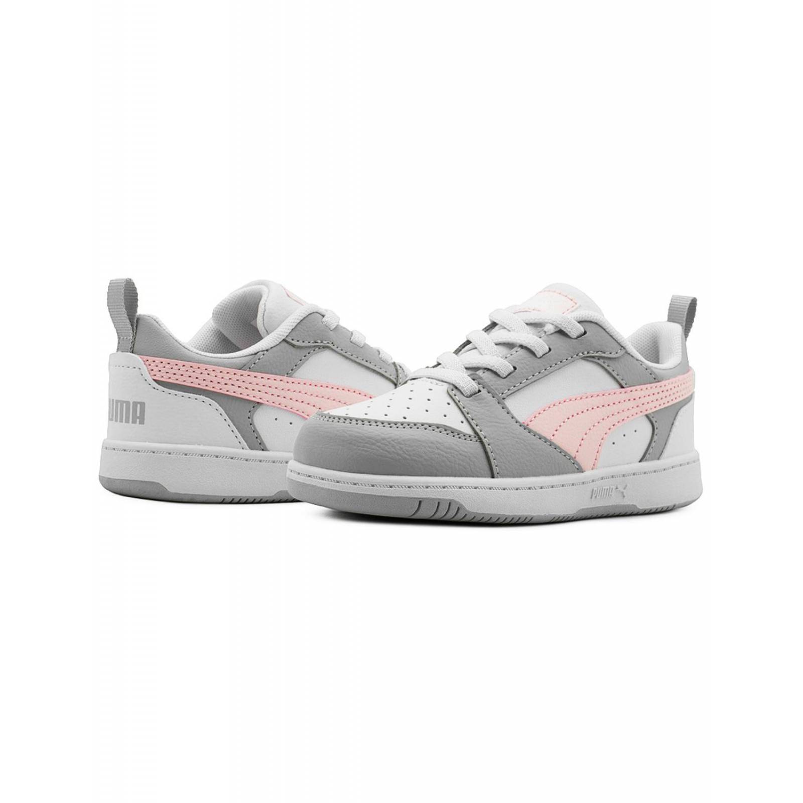 Tenis Puma Para Niña Deportivo Rebound V6 Low Gris/Rosa