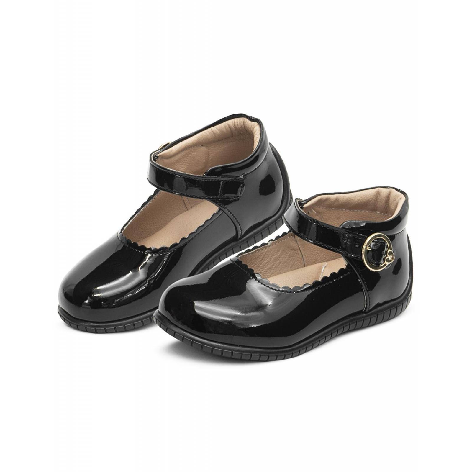 Zapato Escolar Niña Karsten Charol Negro 12-17 Con Arco 