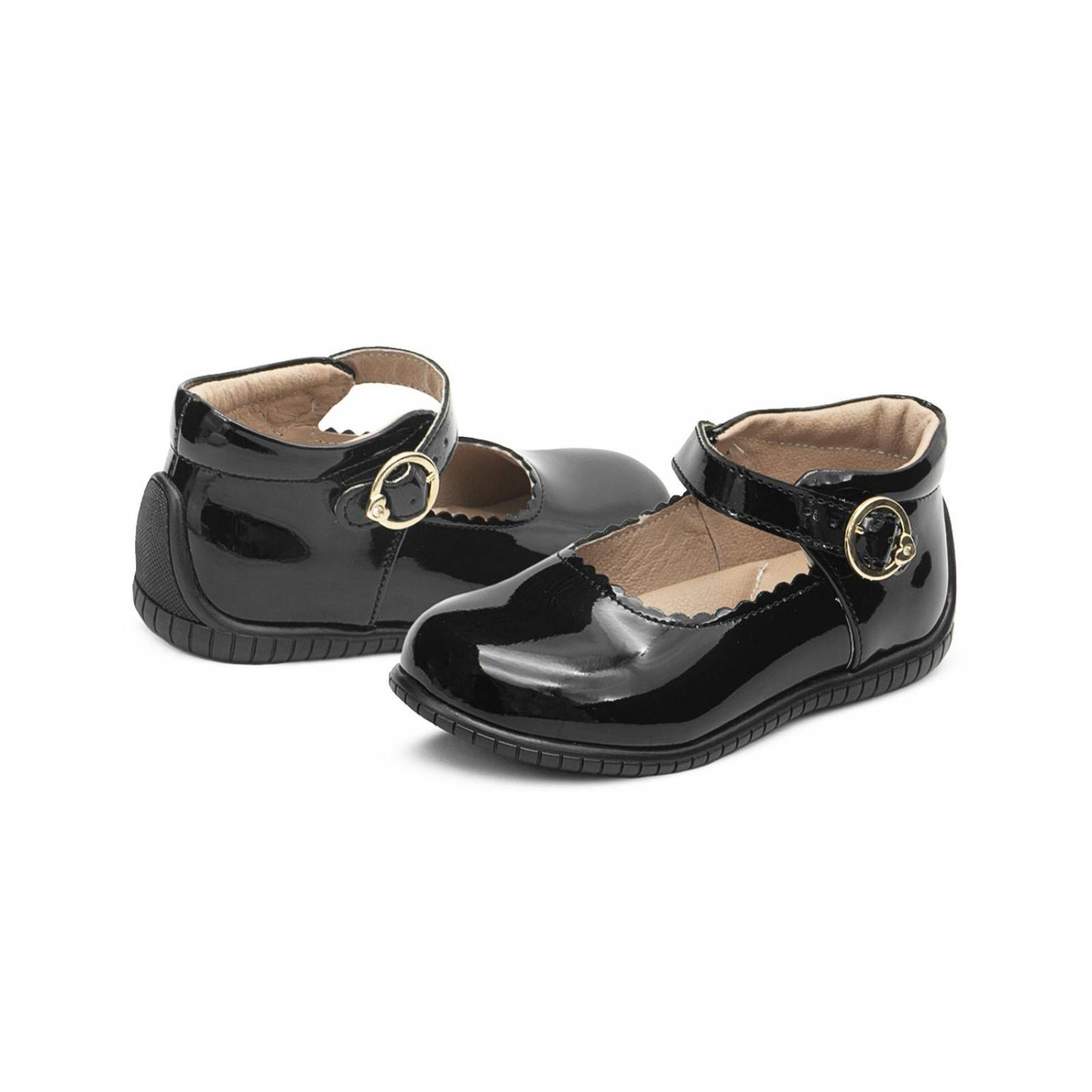 Zapato Escolar Niña Karsten Charol Negro 12-17 Con Arco 