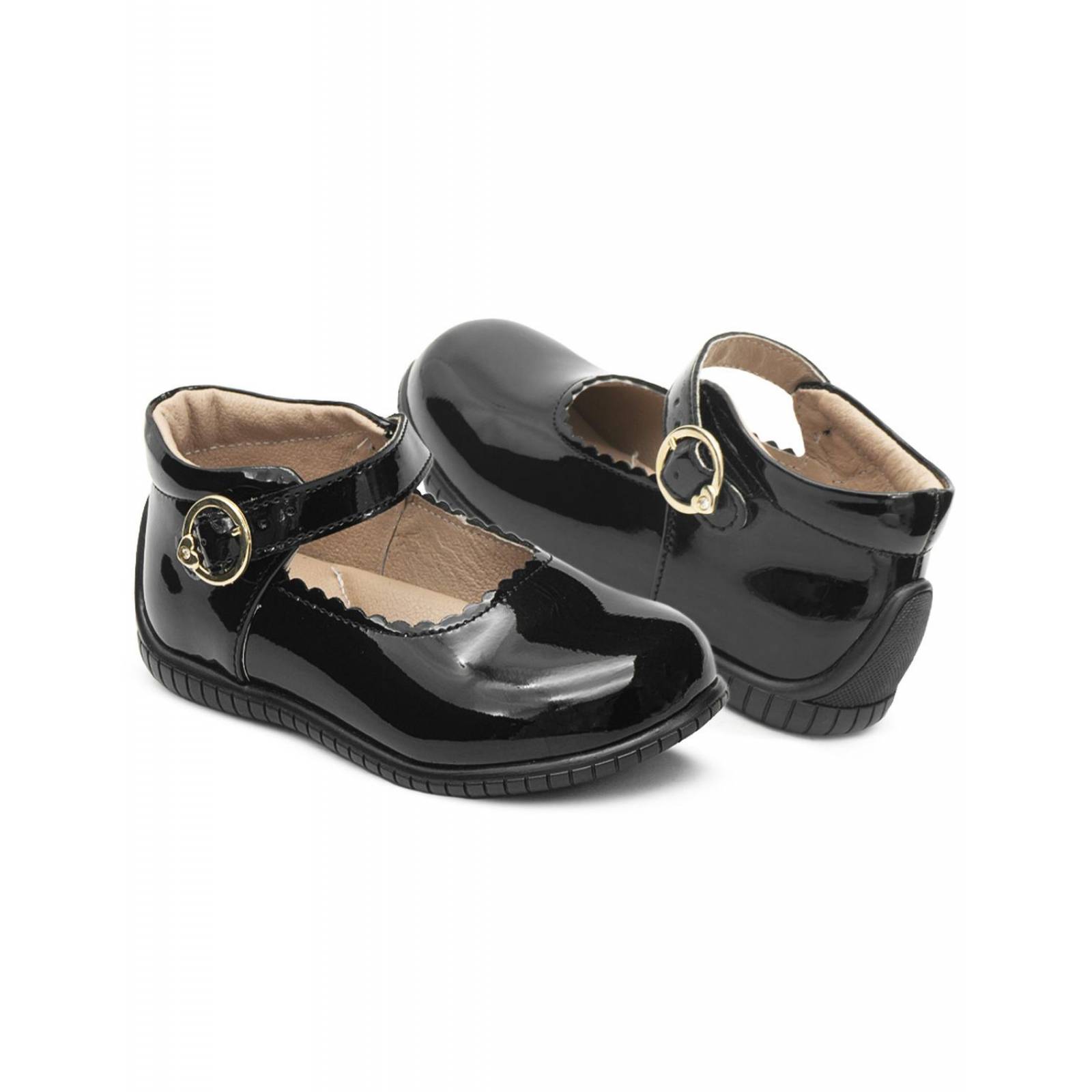 Zapato Escolar Niña Karsten Charol Negro 12-17 Con Arco 