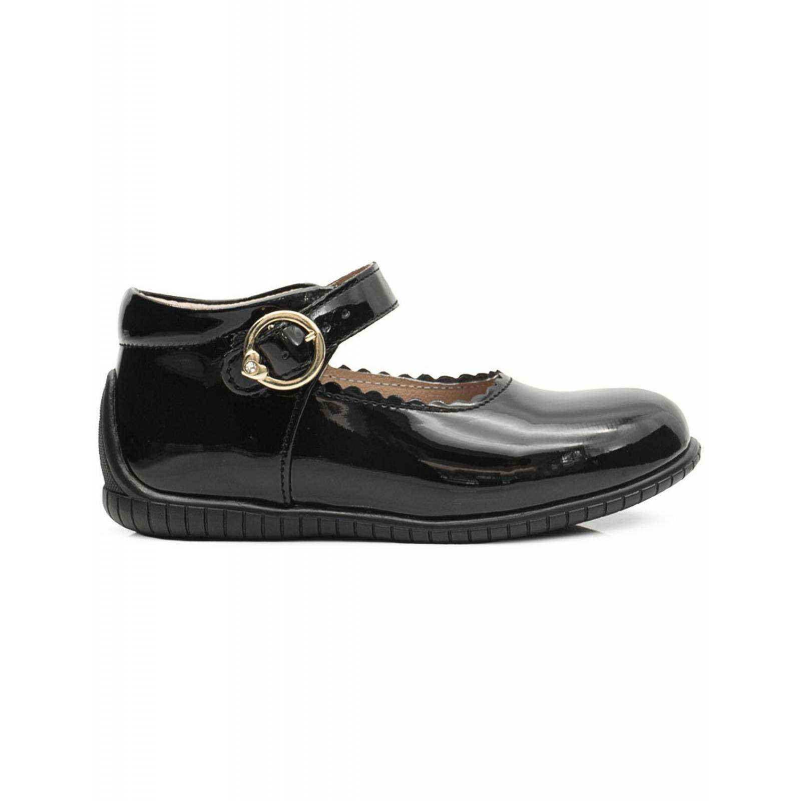Zapato Escolar Niña Karsten Charol Negro 12-17 Con Arco 