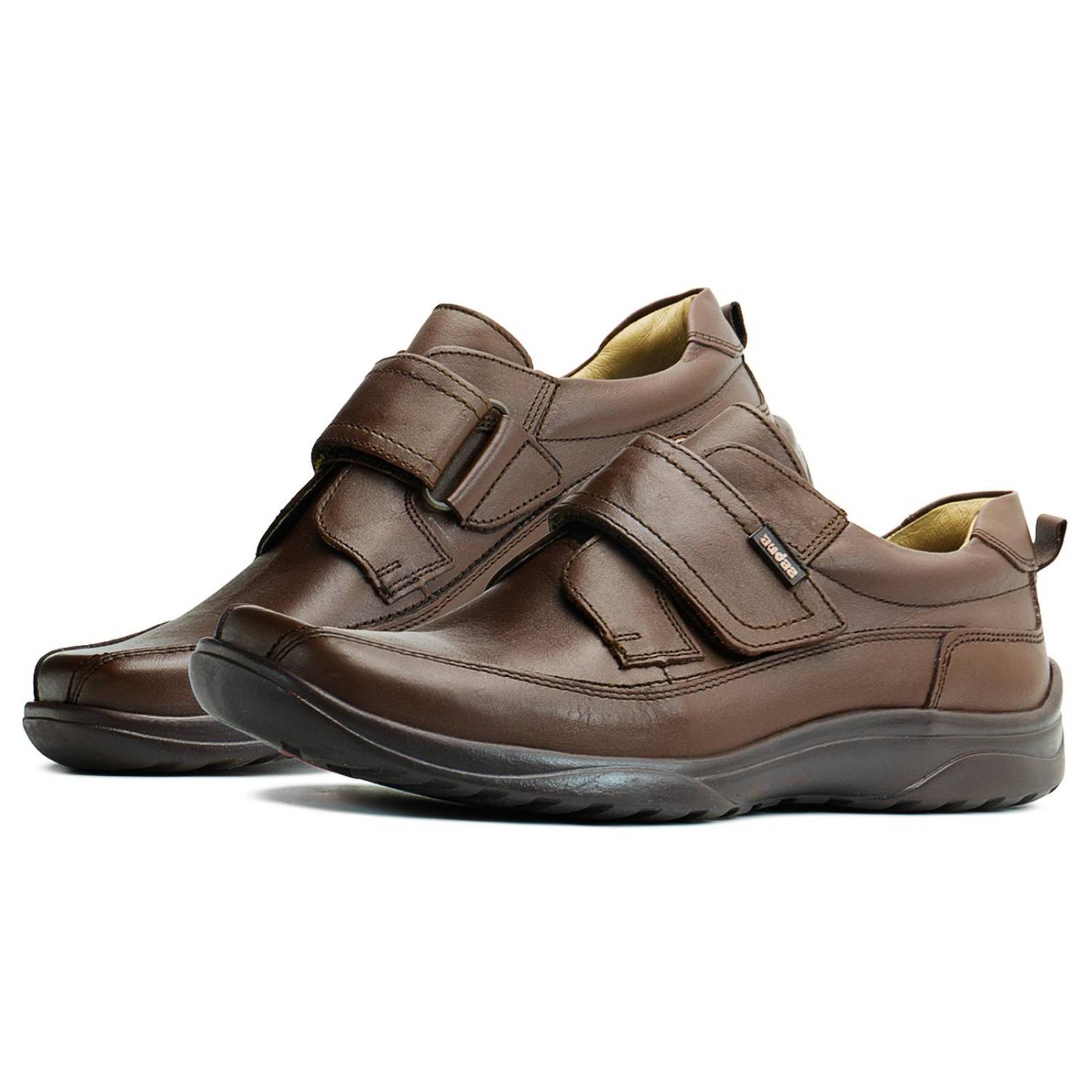 Zapato Escolar Para Niño Audaz De Piel Ajuste Velcro Café 