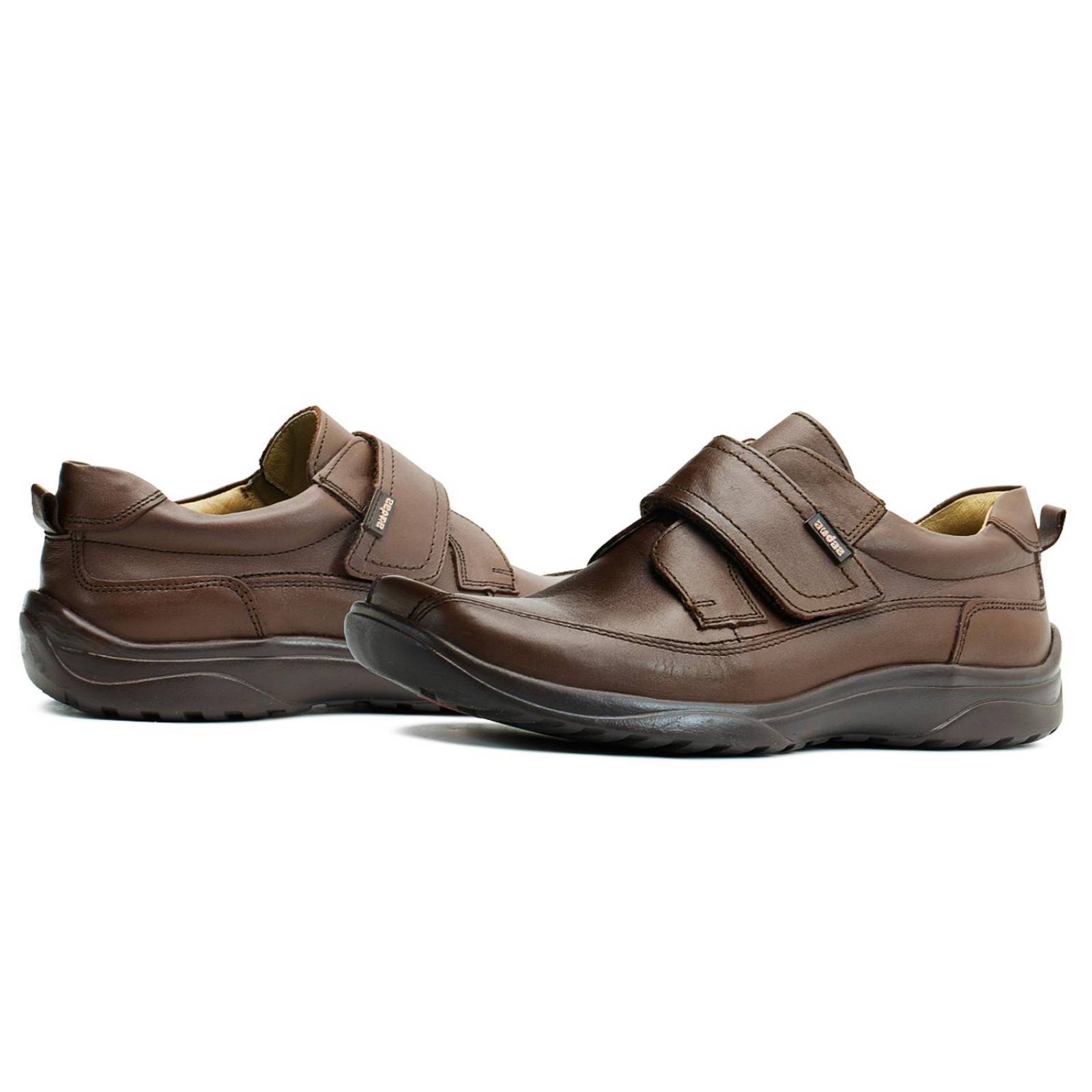 Zapato Escolar Para Niño Audaz De Piel Ajuste Velcro Café 