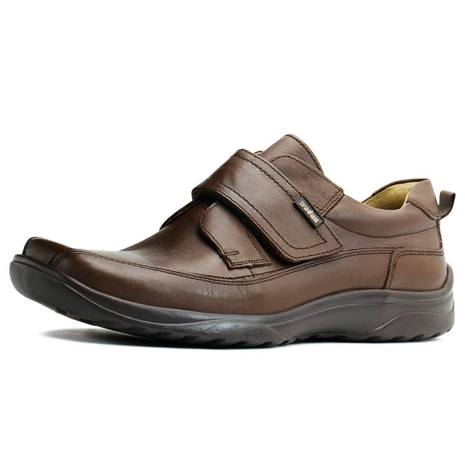Zapato Escolar Para Niño Audaz De Piel Ajuste Velcro Café 