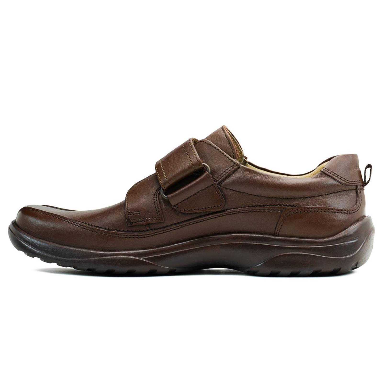 Zapato Escolar Para Niño Audaz De Piel Ajuste Velcro Café 