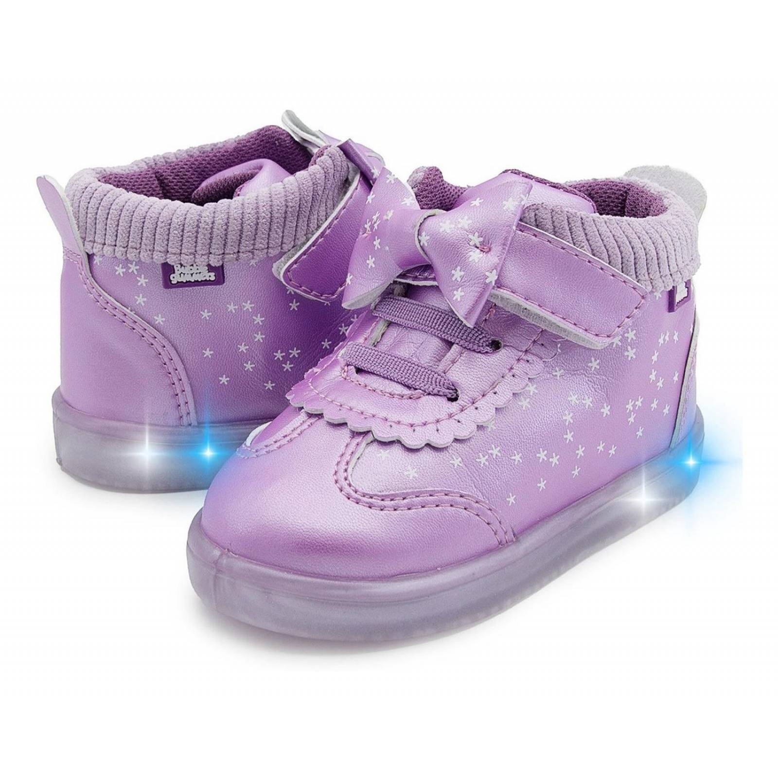 Tenis Luces Tendencia Niña Moño Mod. Norita 14-19 Lila 