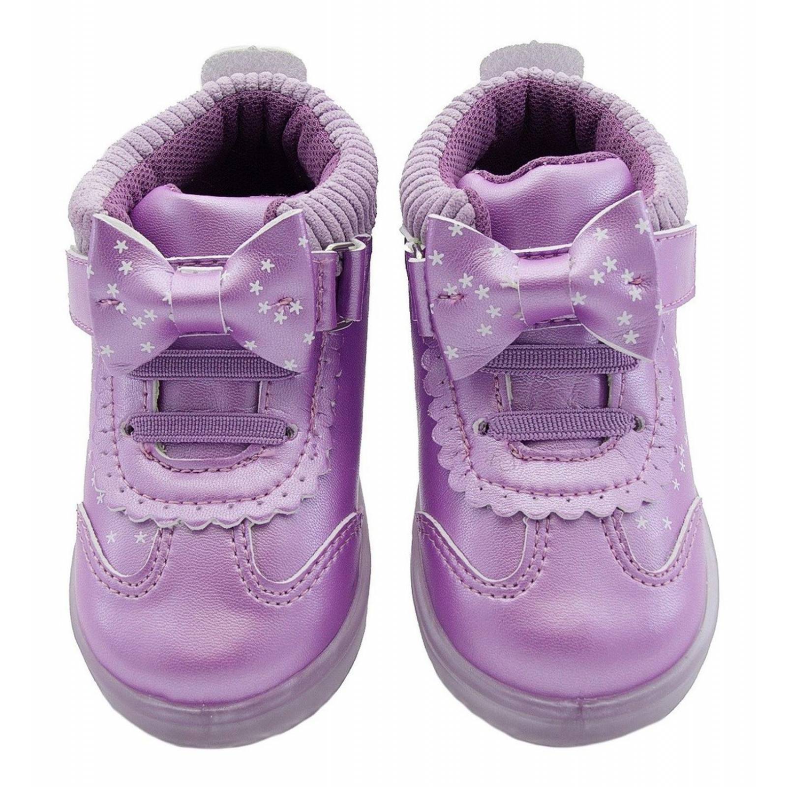 Tenis Luces Tendencia Niña Moño Mod. Norita 14-19 Lila 