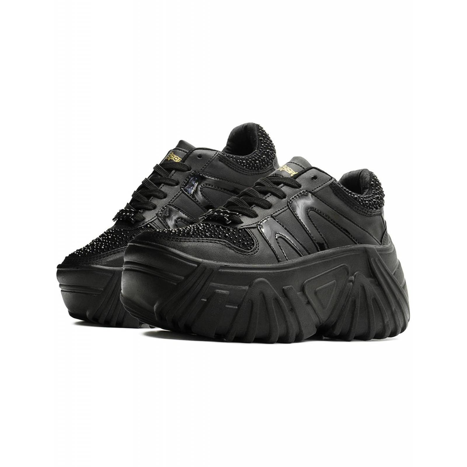 Tenis Dama Plataforma Line Sport Negro Piedra Antiderrapante 