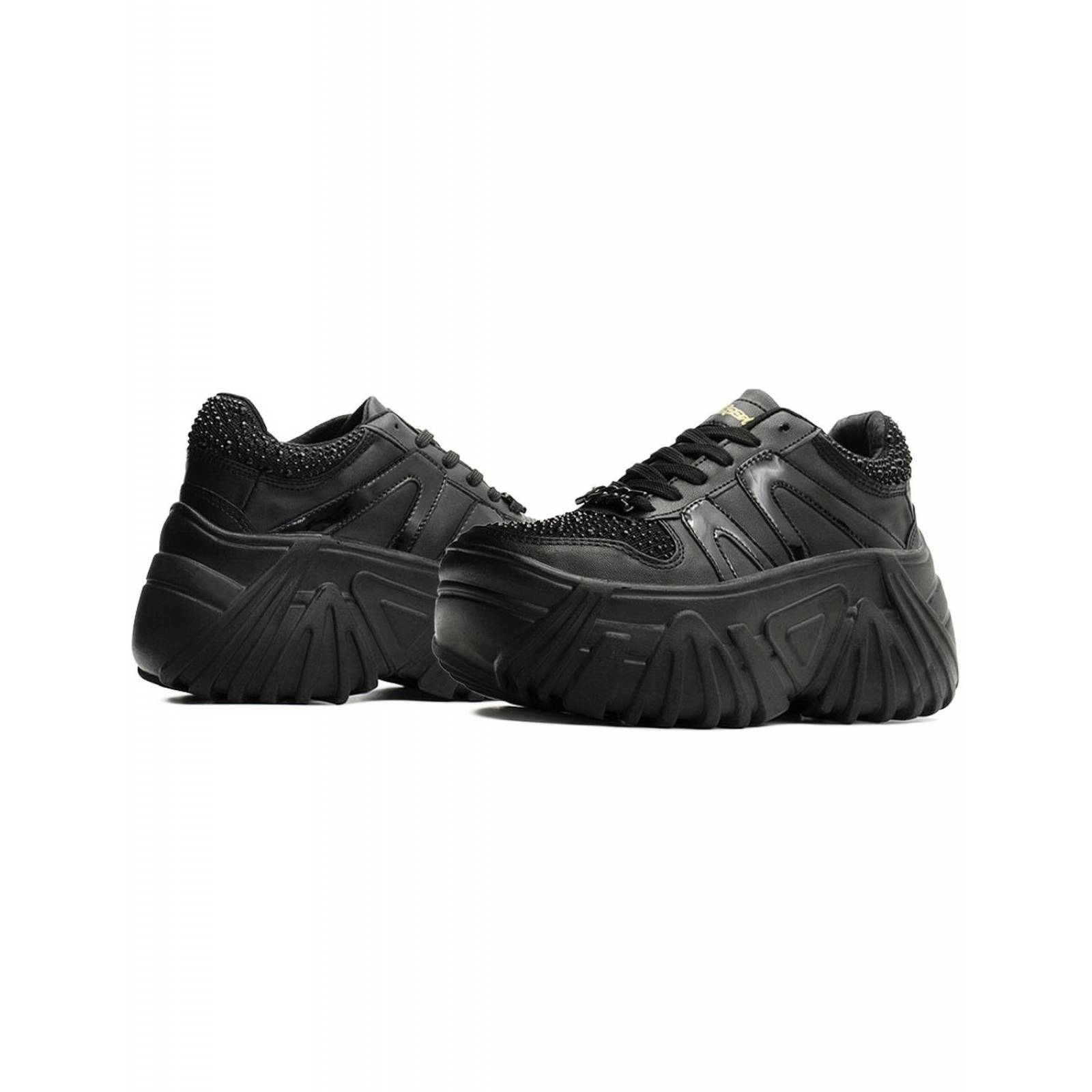 Tenis Dama Plataforma Line Sport Negro Piedra Antiderrapante 