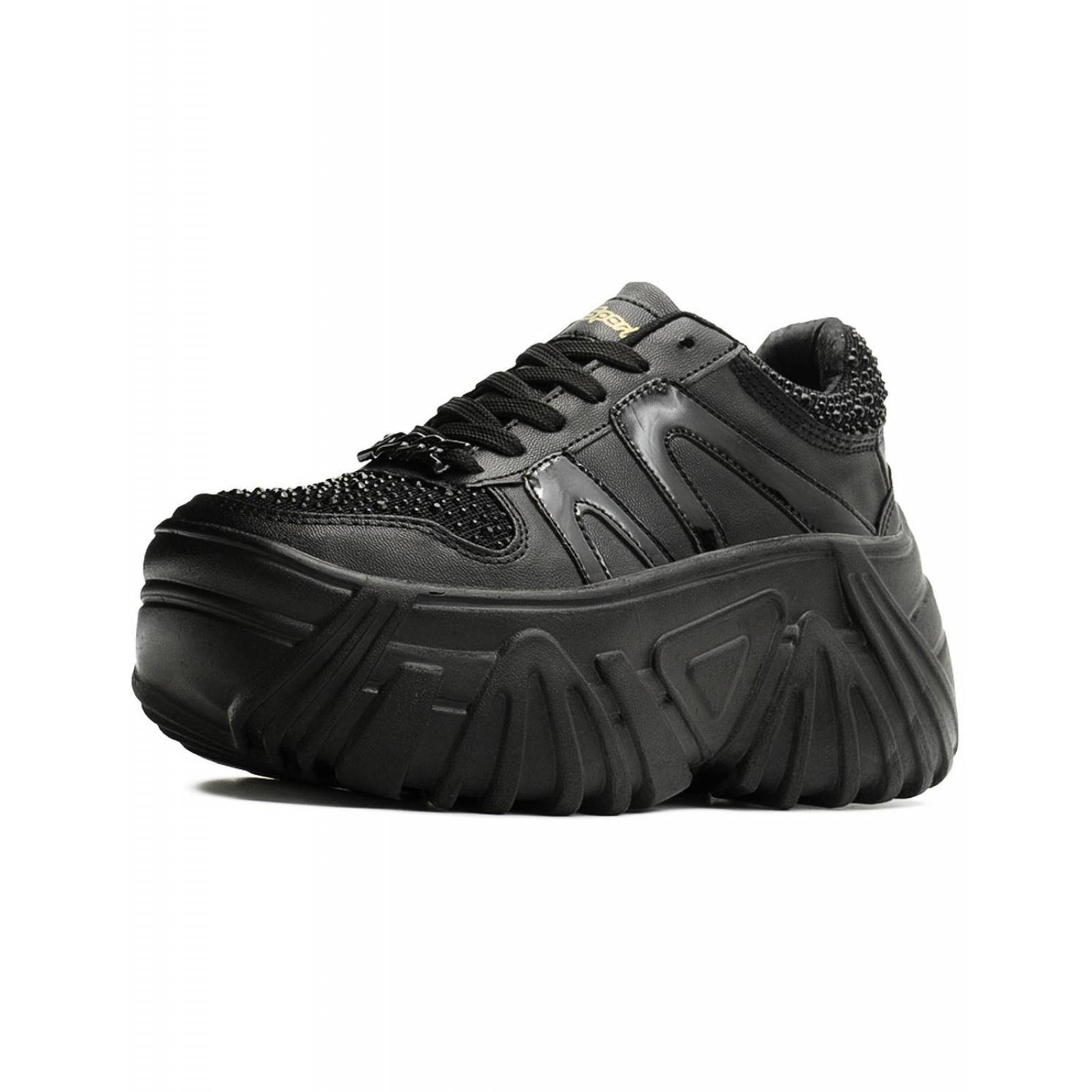 Tenis Dama Plataforma Line Sport Negro Piedra Antiderrapante 