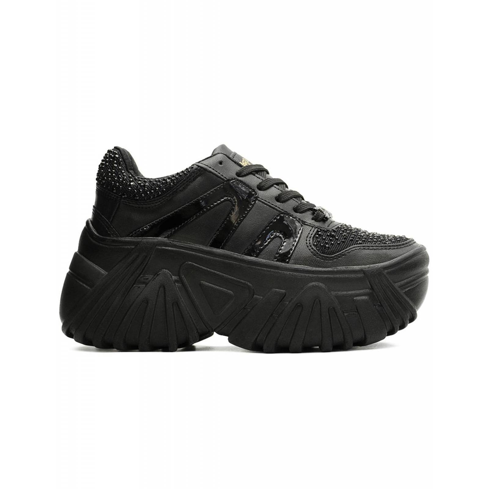 Tenis Dama Plataforma Line Sport Negro Piedra Antiderrapante 