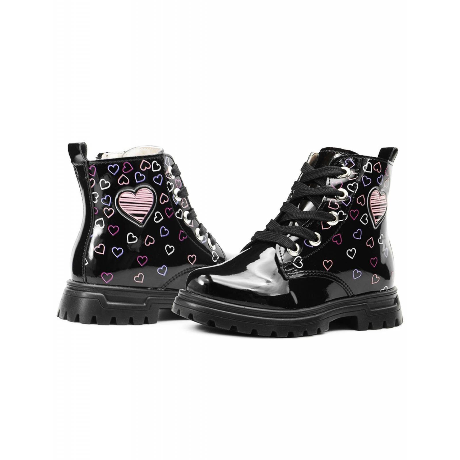 Bota Para Niña Charol Negro Corazoncitos Antideslizante 