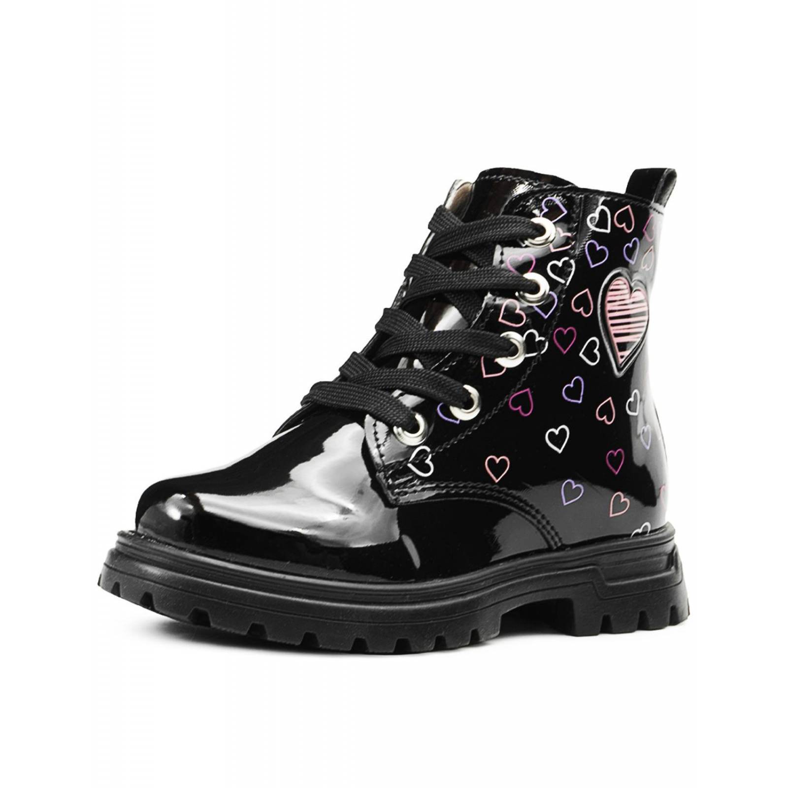 Bota Para Niña Charol Negro Corazoncitos Antideslizante 
