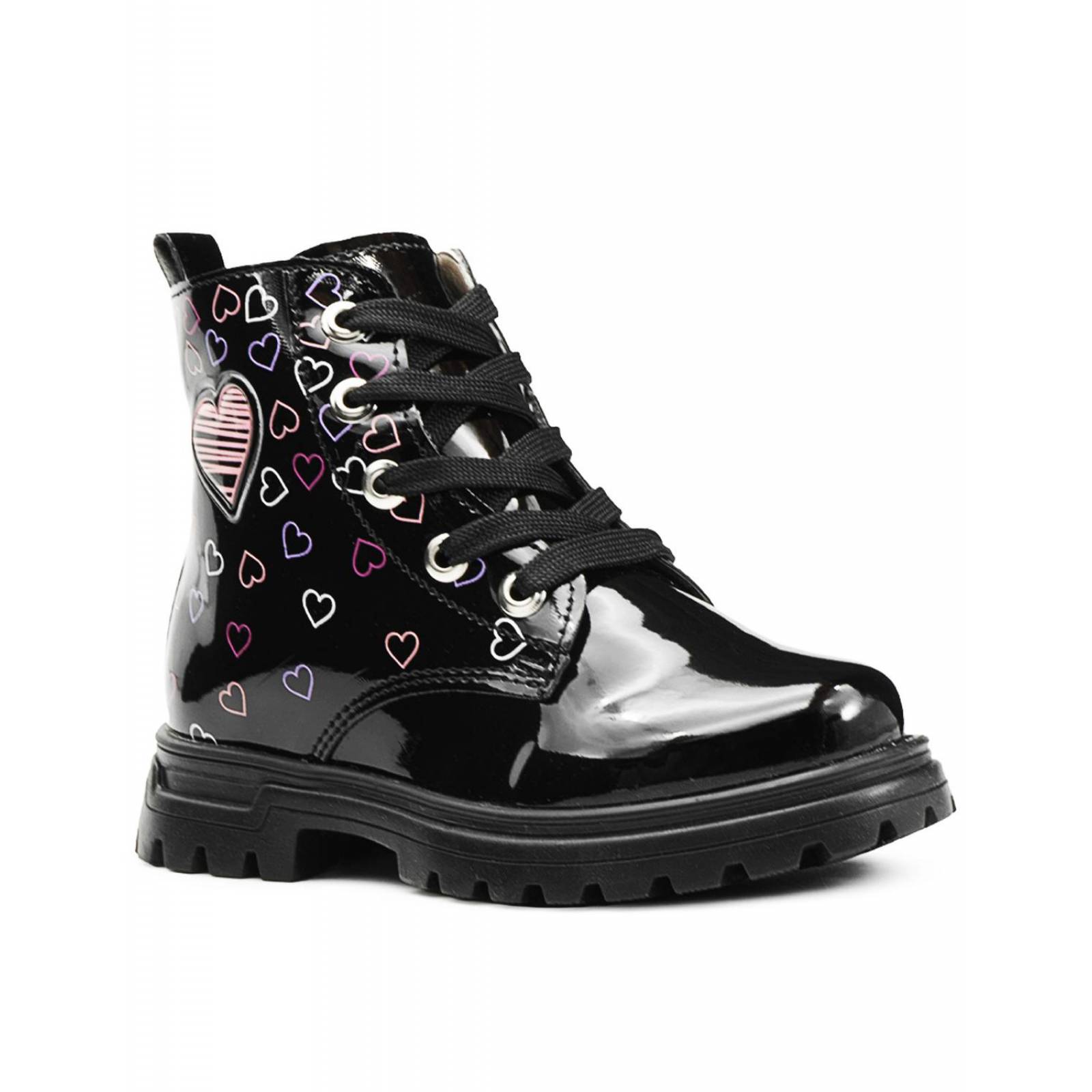 Bota Para Niña Charol Negro Corazoncitos Antideslizante 