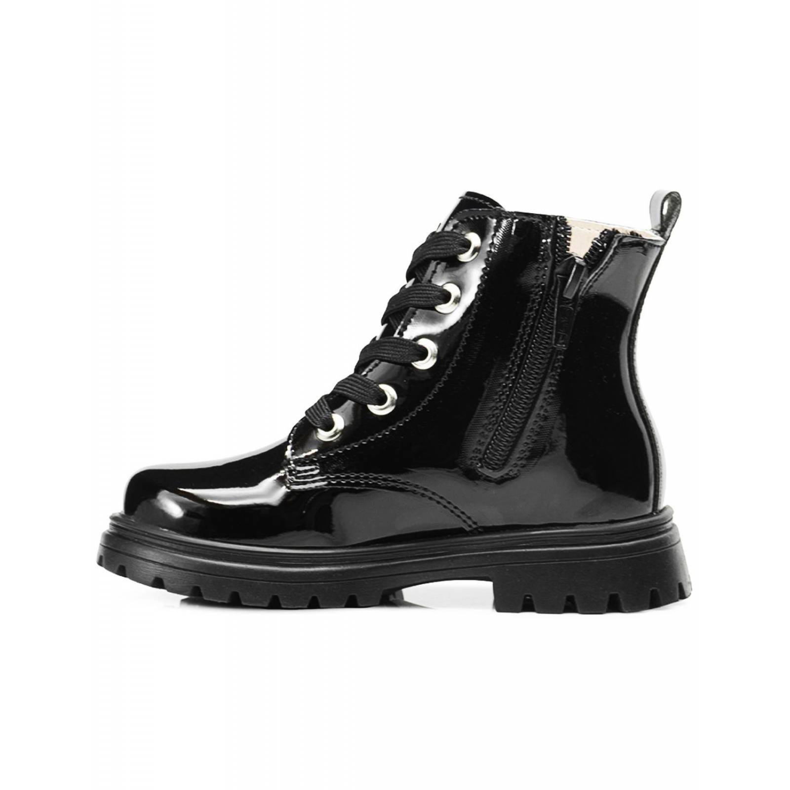 Bota Para Niña Charol Negro Corazoncitos Antideslizante 