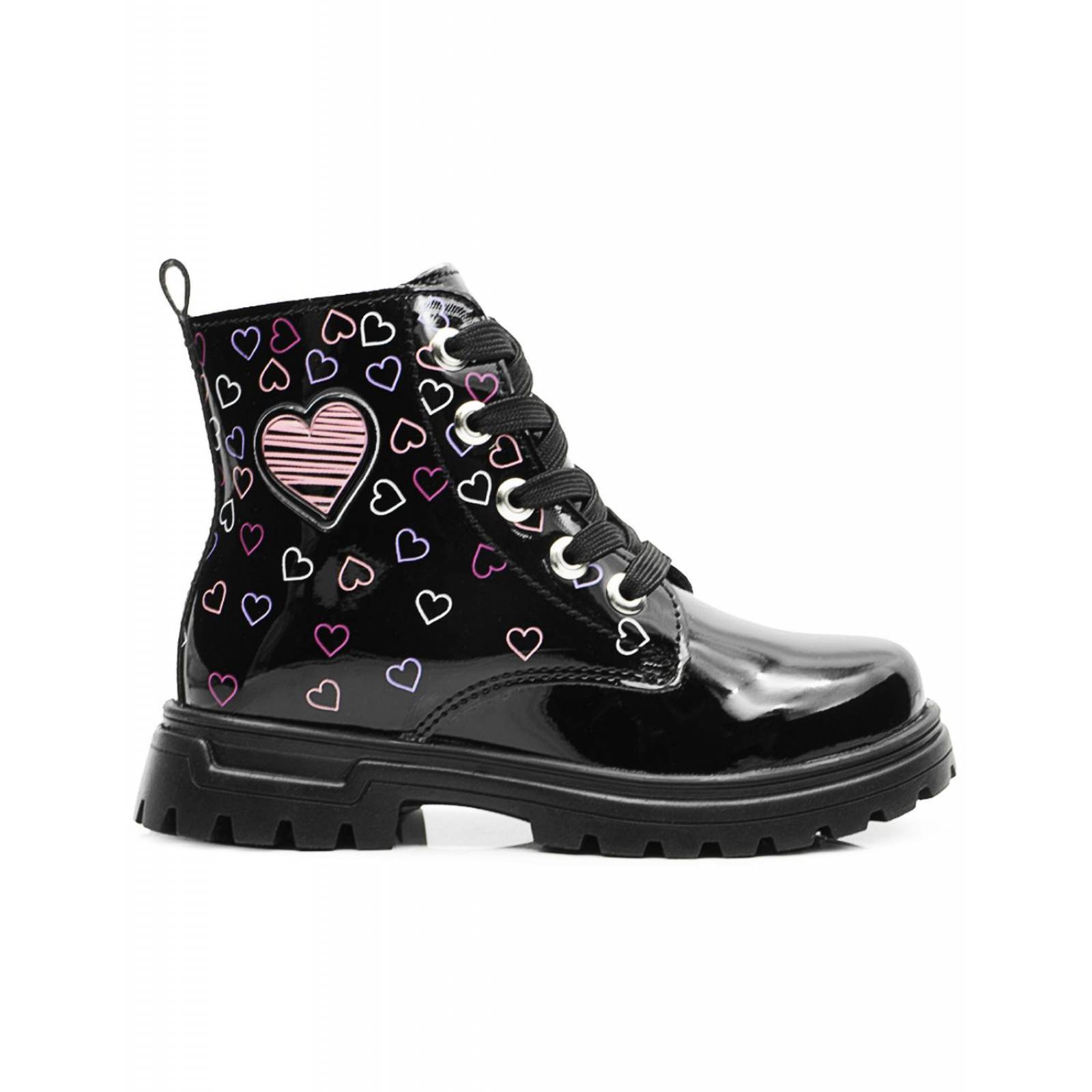 Bota Para Niña Charol Negro Corazoncitos Antideslizante 