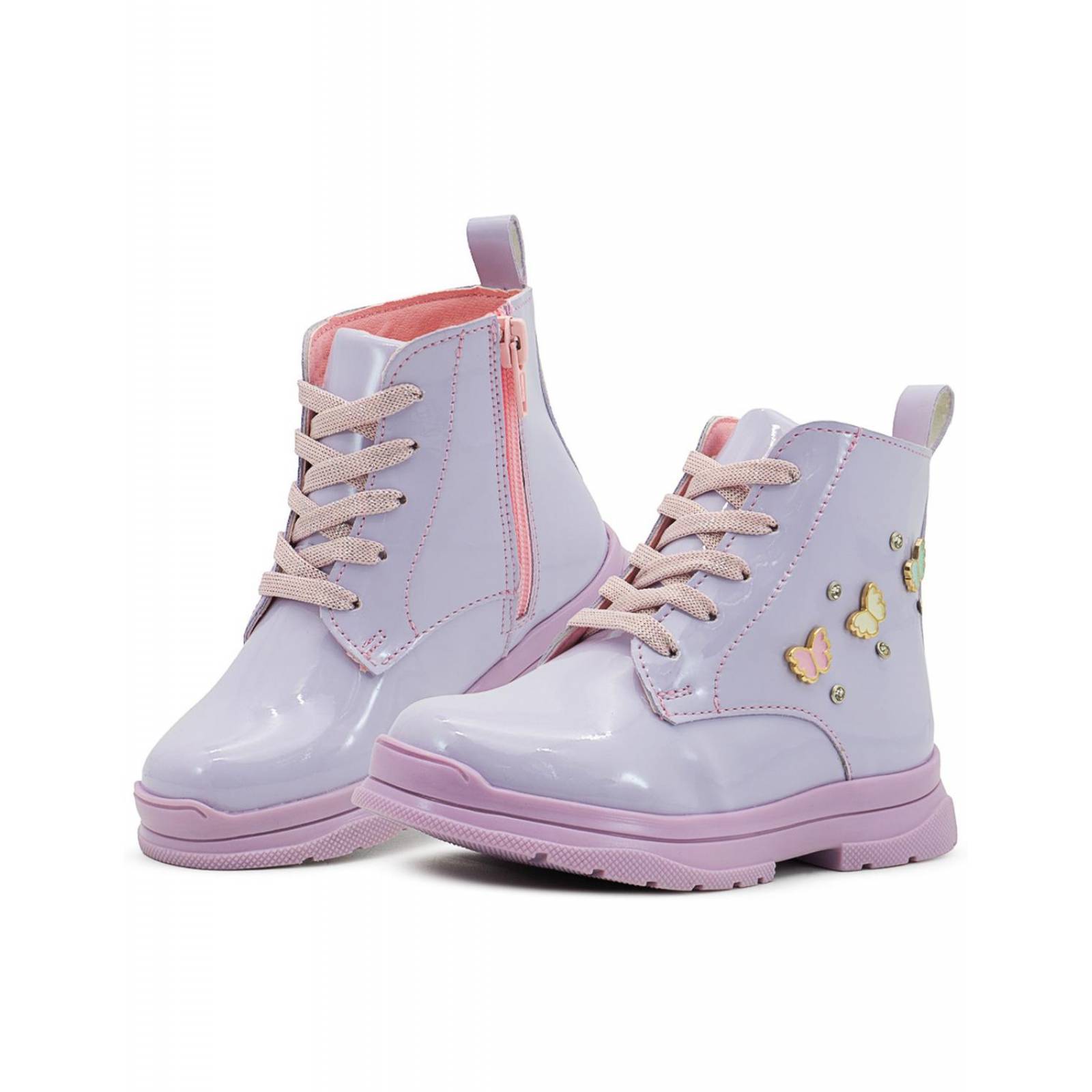 Bota Niña Casual Charol Lila Mariposas Urbana Antideslizante 