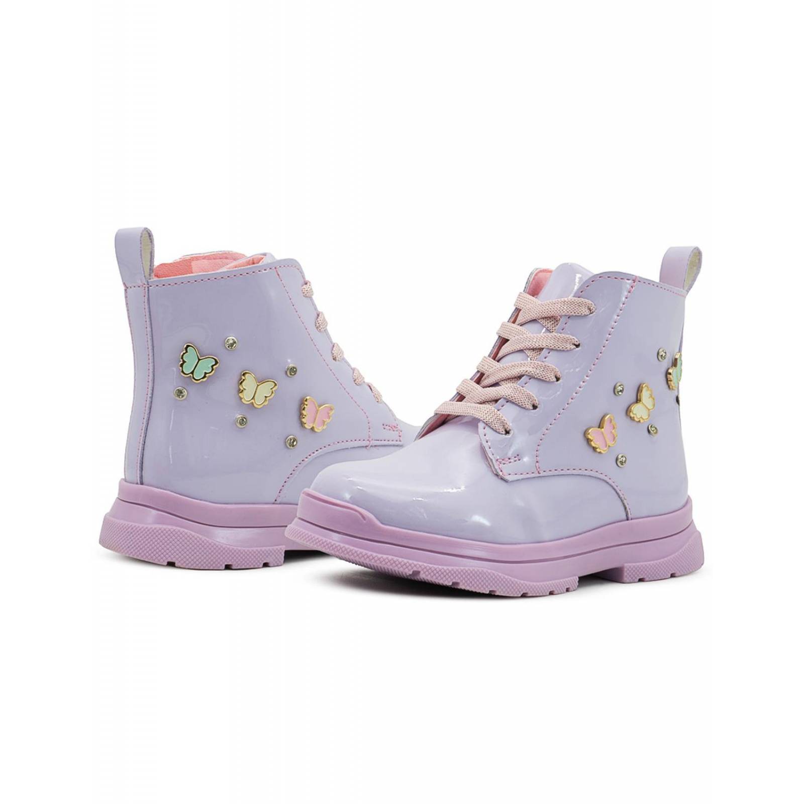 Bota Niña Casual Charol Lila Mariposas Urbana Antideslizante 