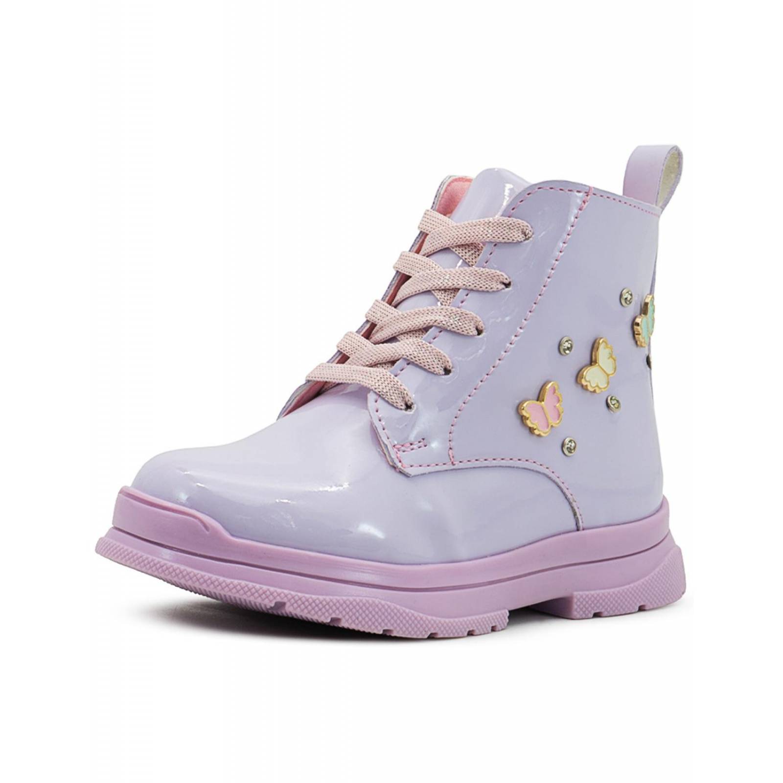 Bota Niña Casual Charol Lila Mariposas Urbana Antideslizante 