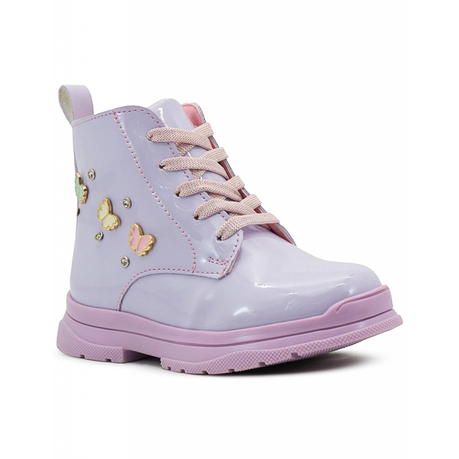 Bota Niña Casual Charol Lila Mariposas Urbana Antideslizante 