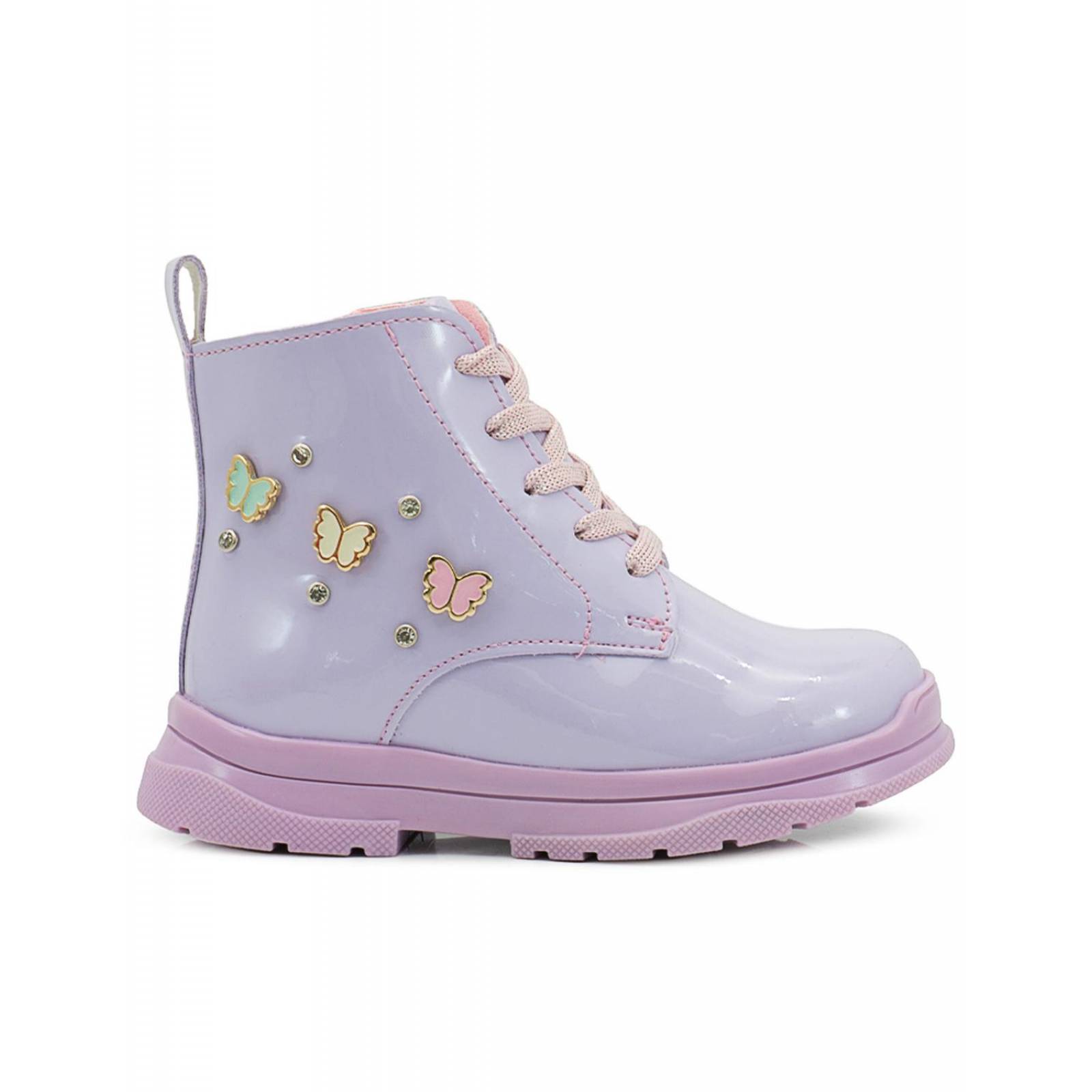 Bota Niña Casual Charol Lila Mariposas Urbana Antideslizante 