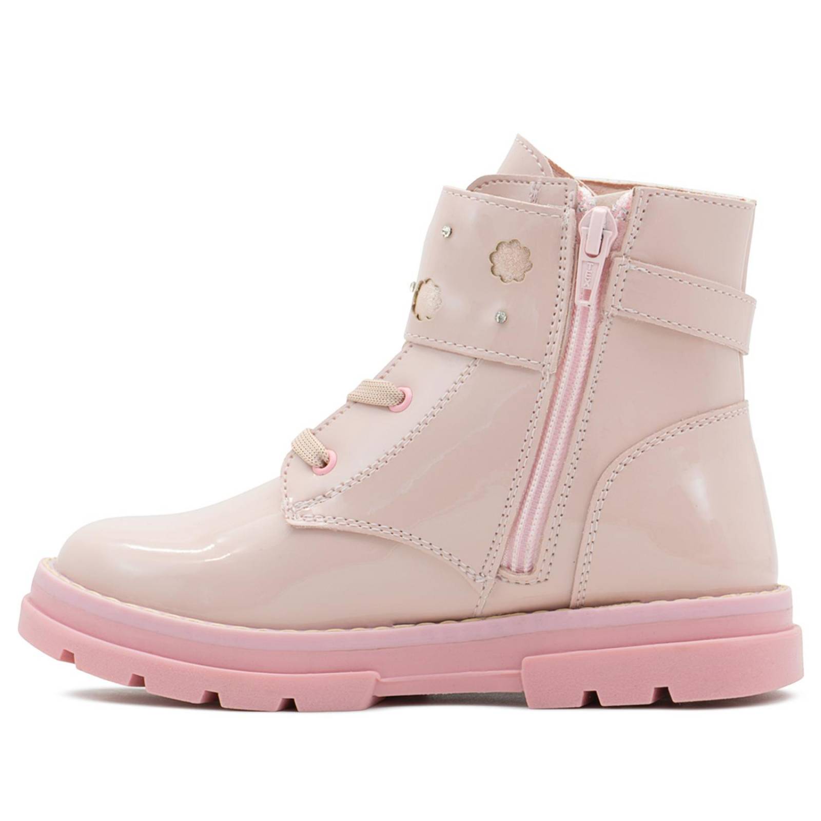 Botas Para Niña Charol Rosa Moda Chunky Suela Cosida 