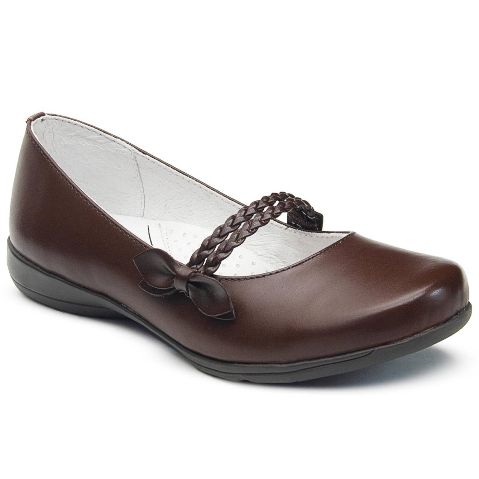 Zapato Café Escolar Niña Piel Arco Ortopédico Antideslizante 
