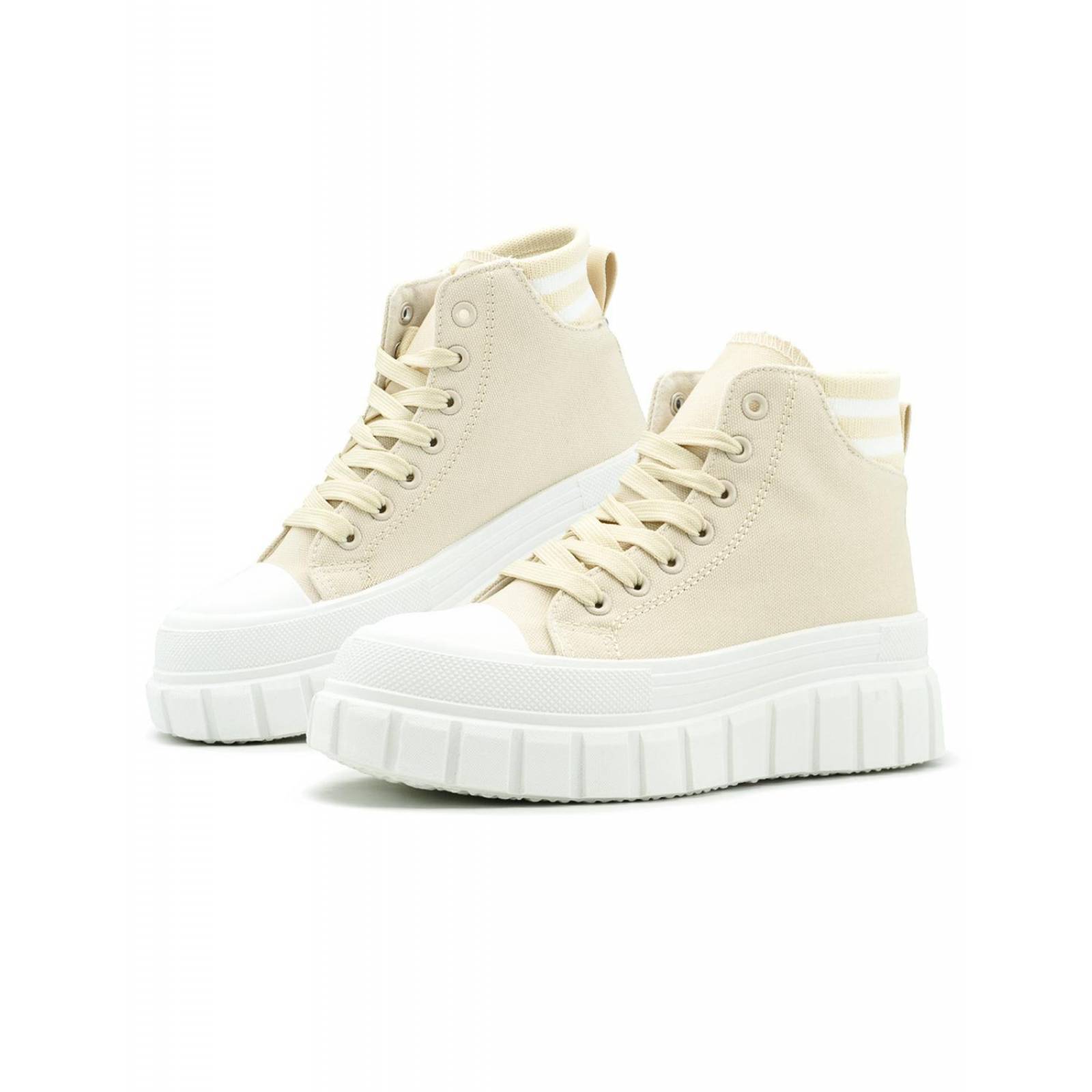Tenis Bota Para Dama Moda Casuales Con Plataforma Beige 