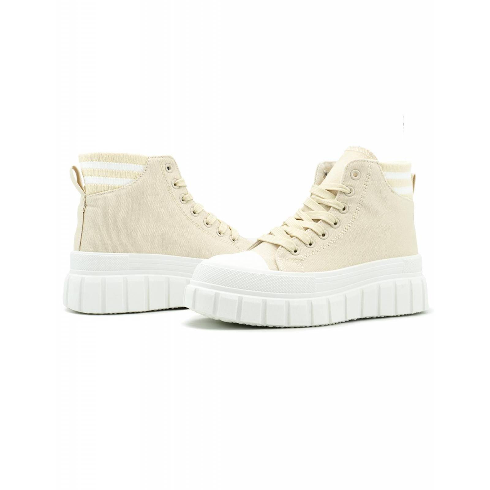 Tenis Bota Para Dama Moda Casuales Con Plataforma Beige 