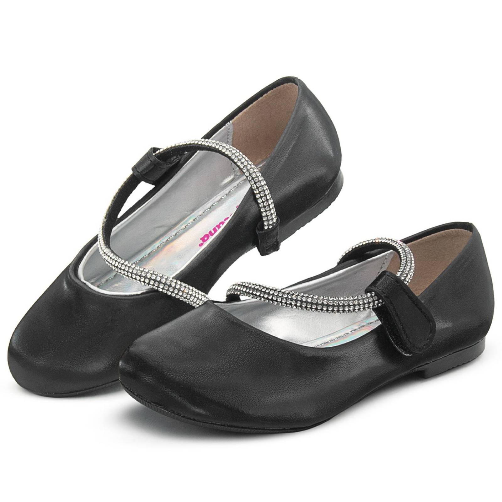 Zapato Escolar Para Niña Ajuste Con Pedrería En Negro 15-22