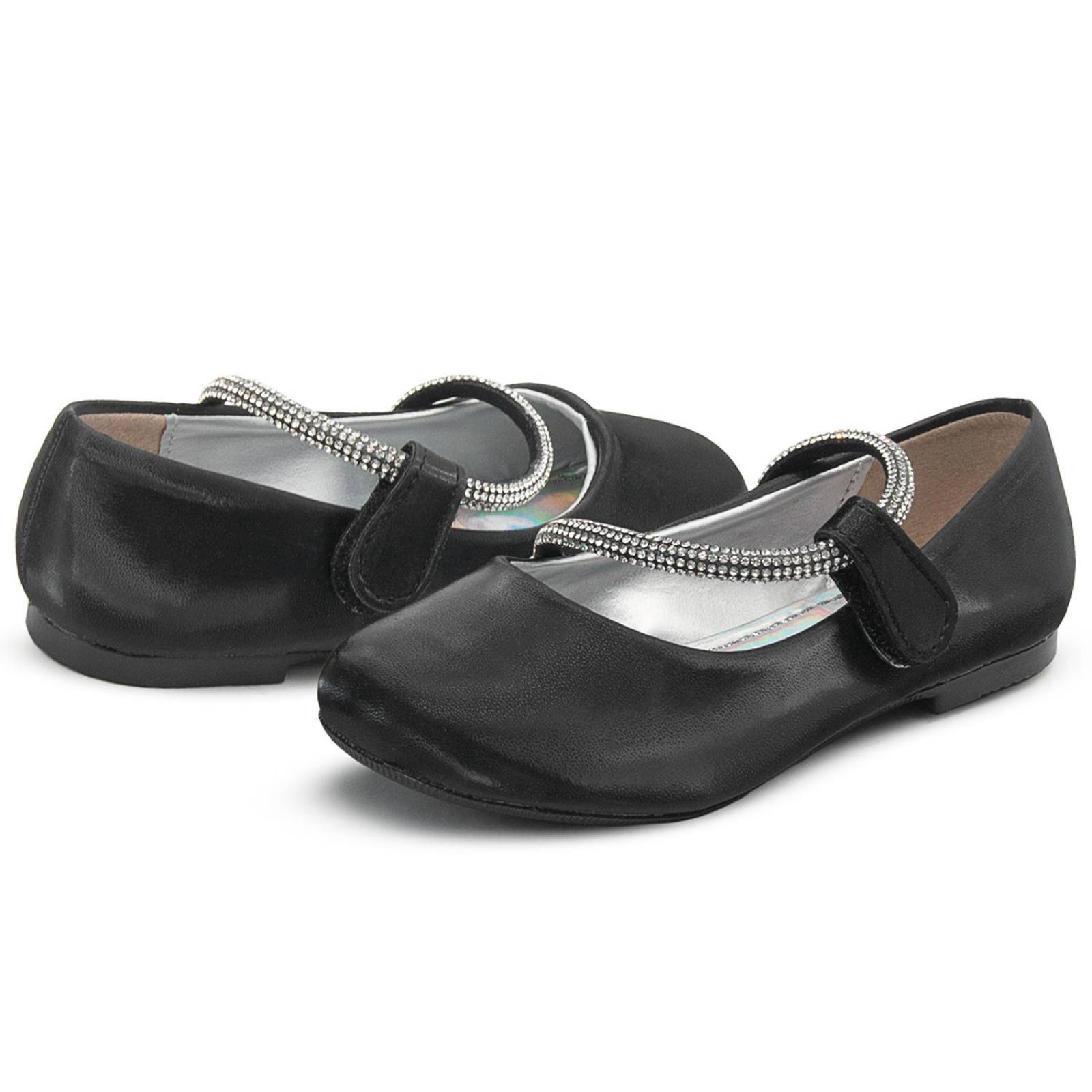 Zapato Escolar Para Niña Ajuste Con Pedrería En Negro 15-22