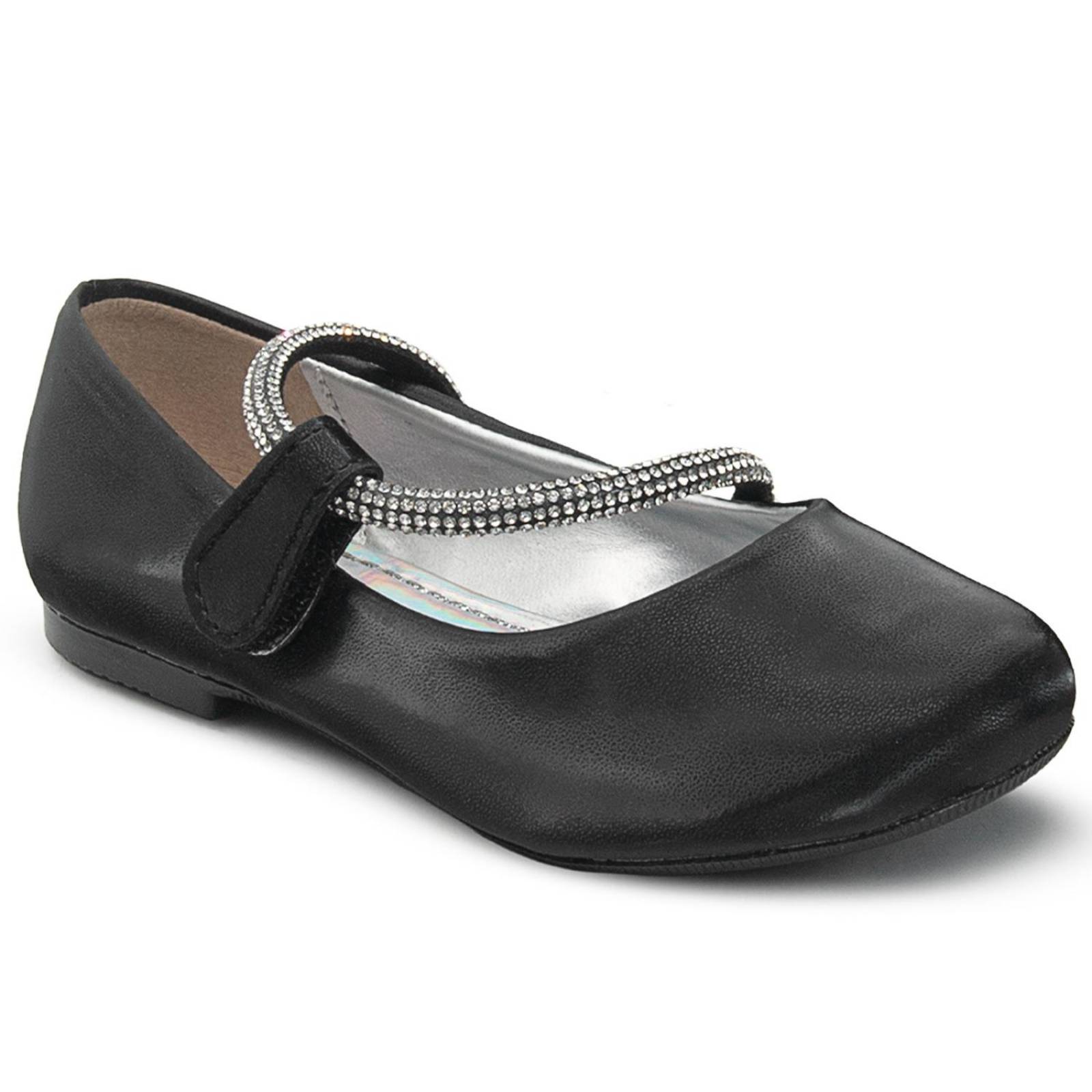 Zapato Escolar Para Niña Ajuste Con Pedrería En Negro 15-22