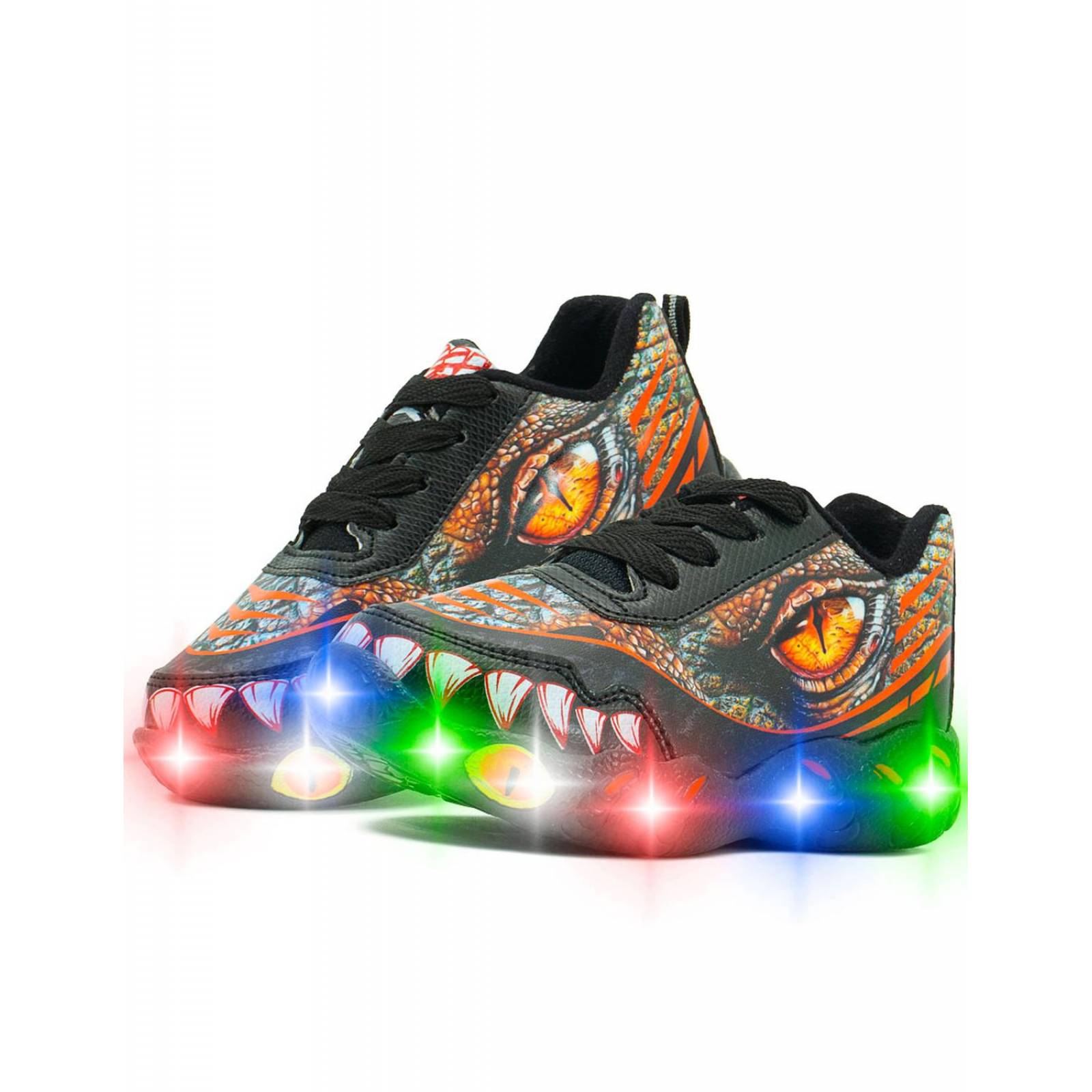 Tenis Luces Para Niño Little Kids Luces Dinosaurio Negro 