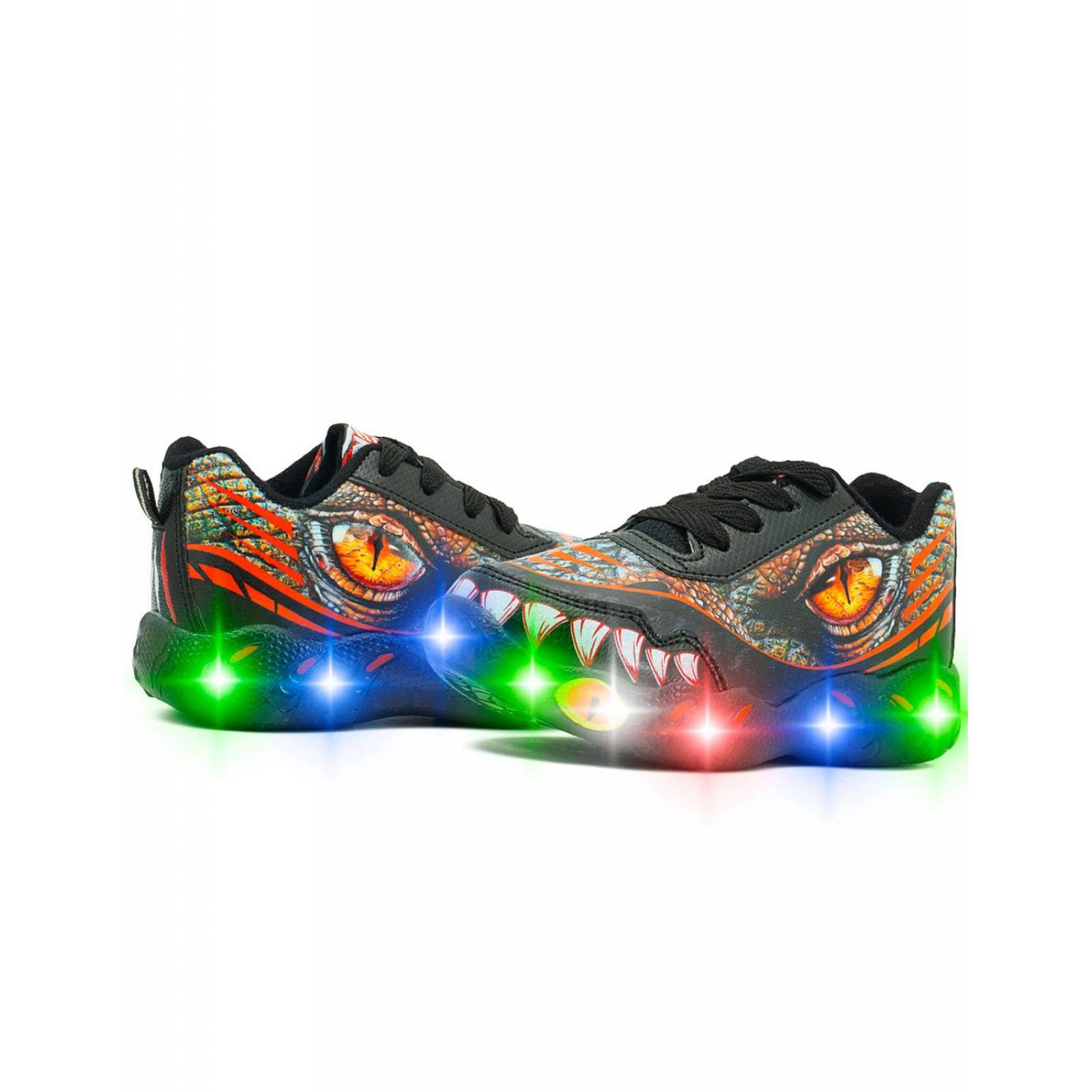 Tenis Luces Para Niño Little Kids Luces Dinosaurio Negro 