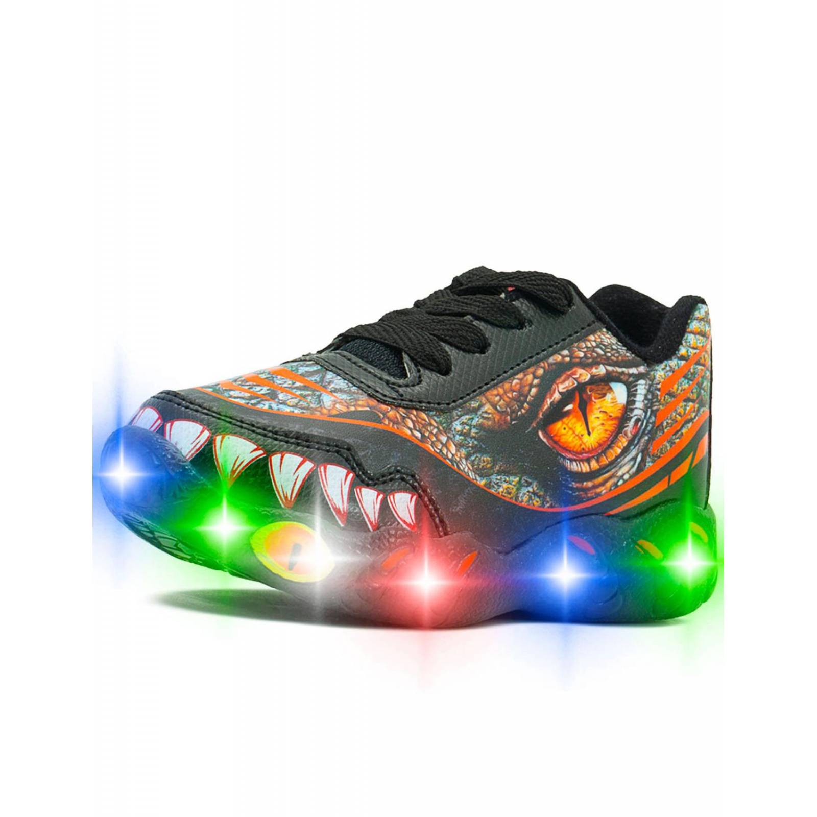 Tenis Luces Para Niño Little Kids Luces Dinosaurio Negro 