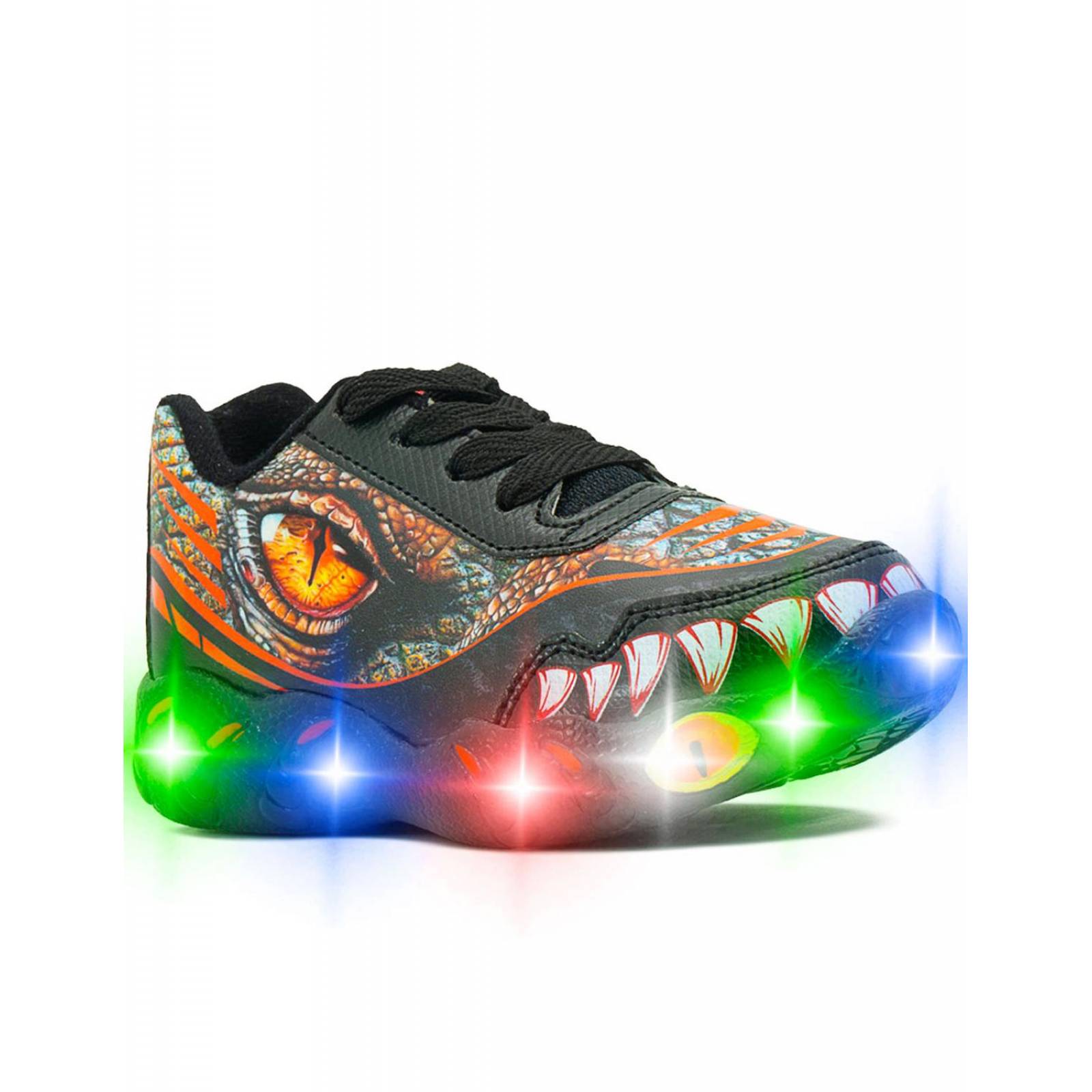 Tenis Luces Para Niño Little Kids Luces Dinosaurio Negro 